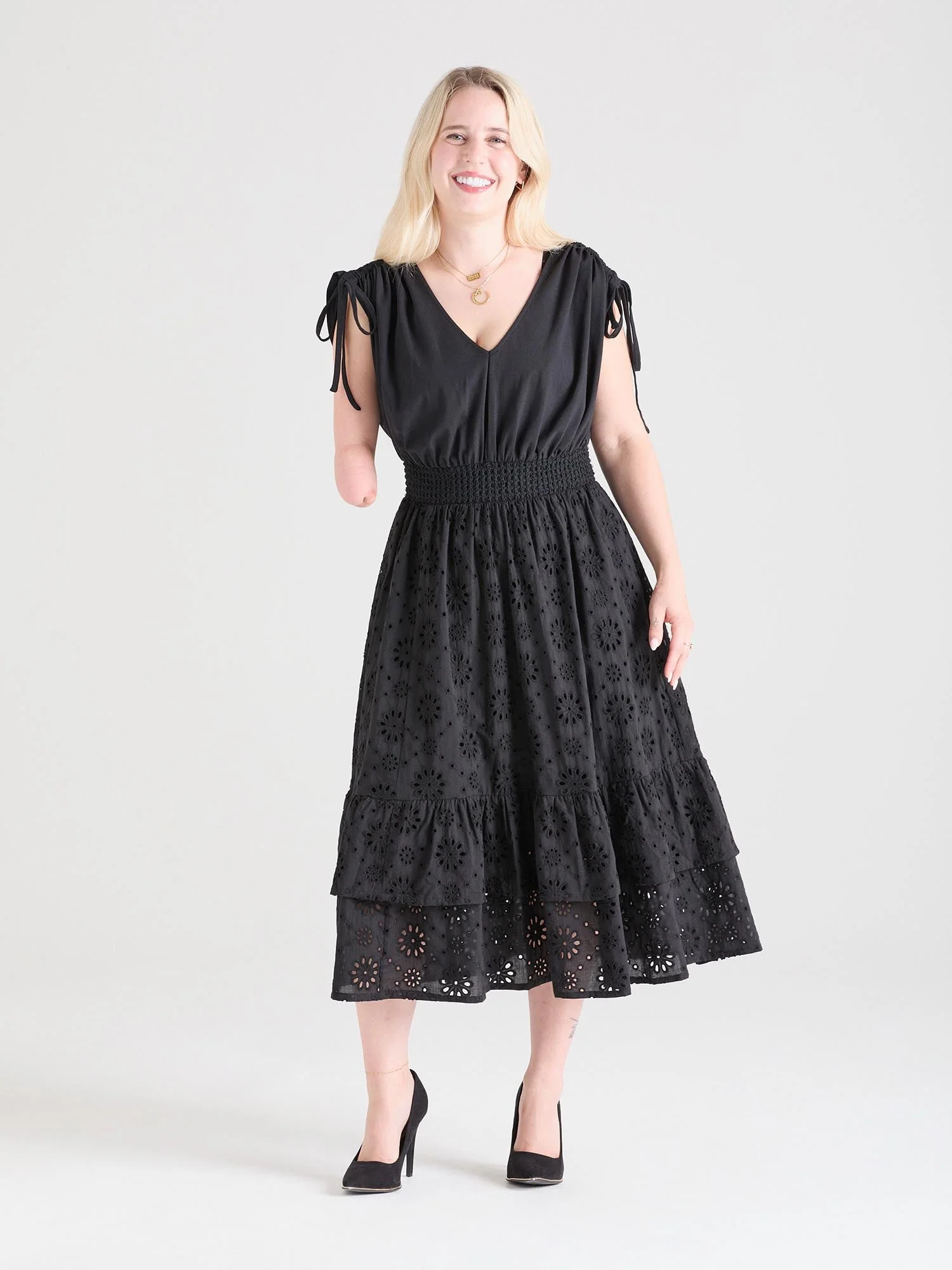Broderie Anglaise Midi Dress - Black - Image 7