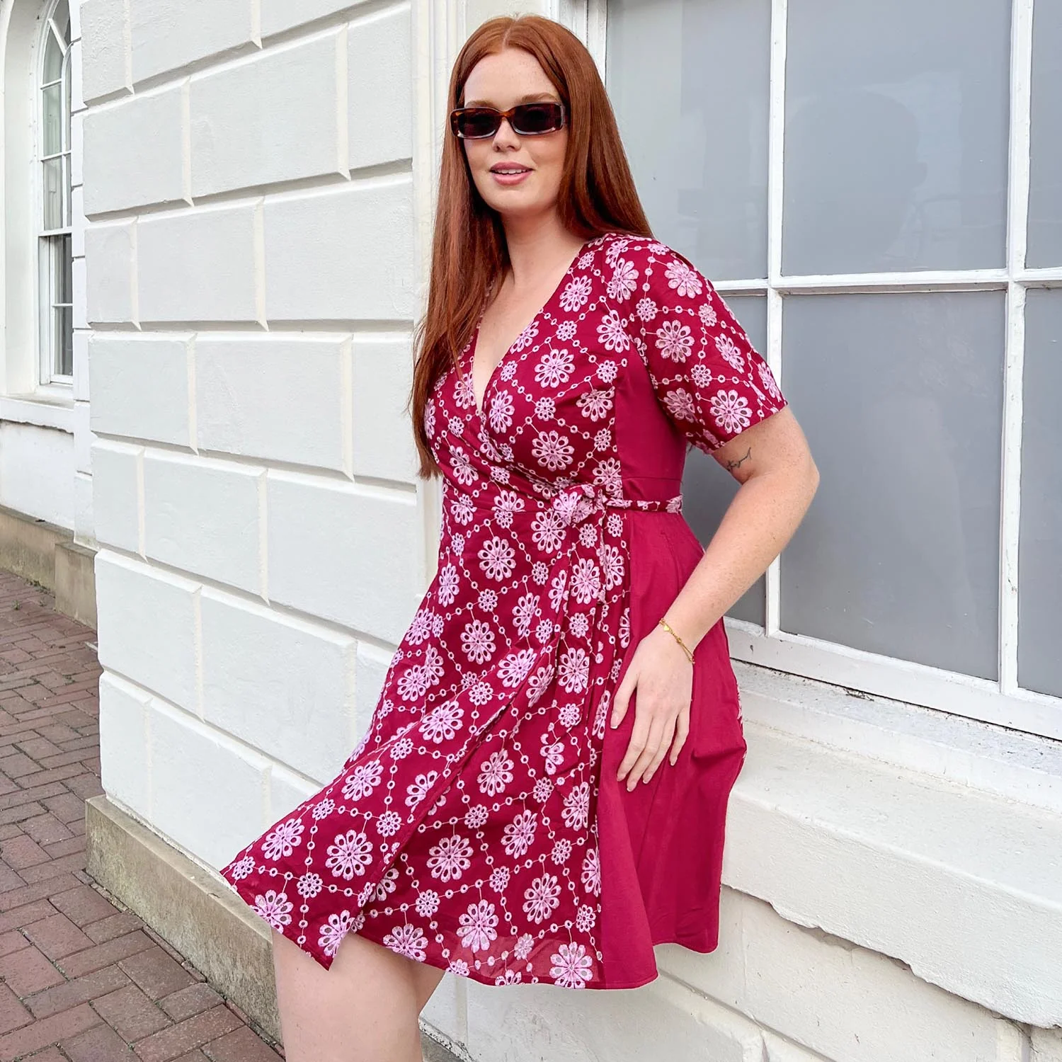 Broderie Anglaise Wrap Dress - Blood Red - Image 8