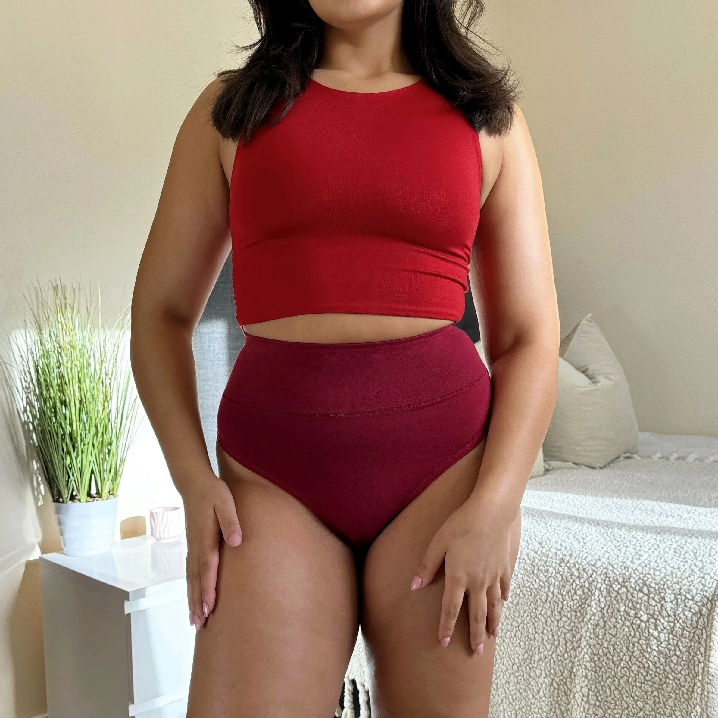 Organic Cotton Cheeky High Leg Knickers -  Blood Red - Image 7