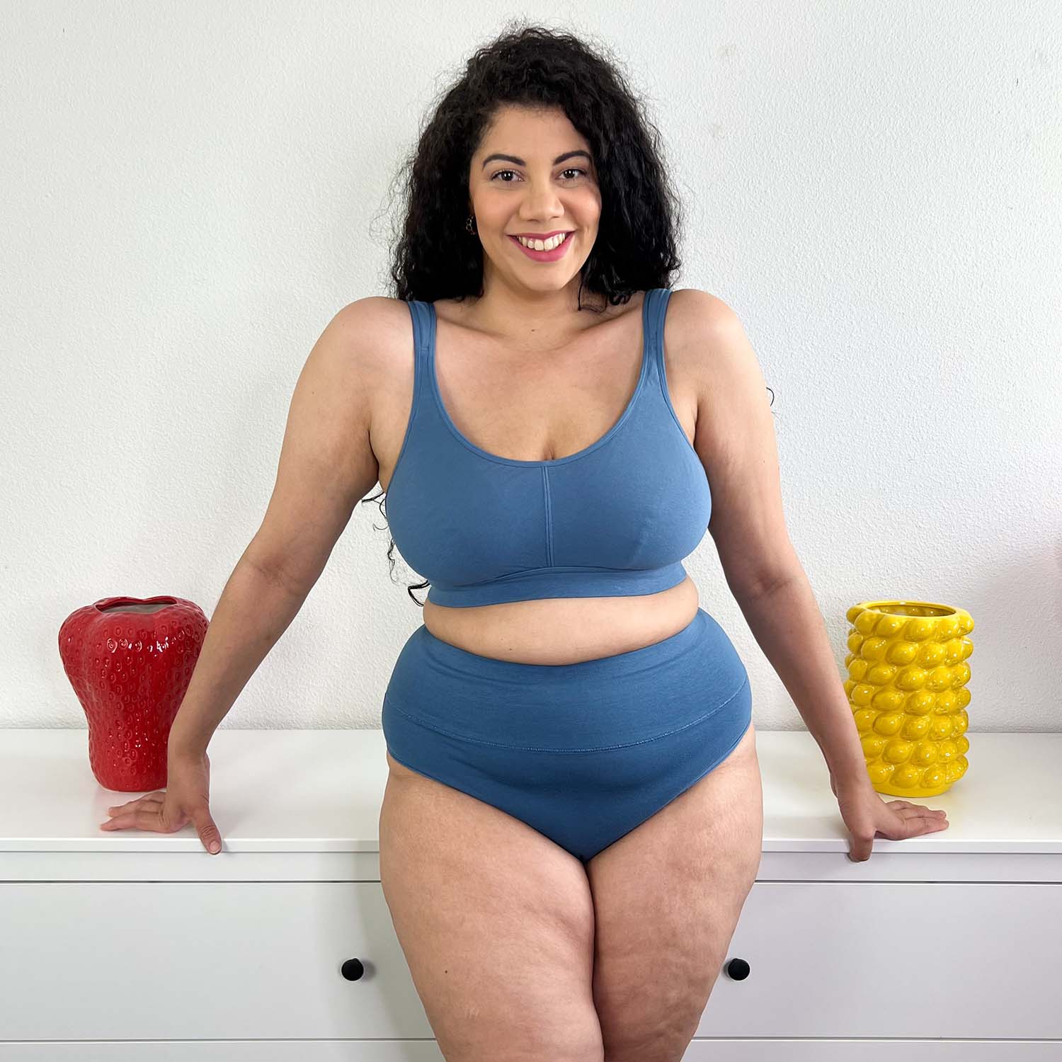 Organic Cotton Cheeky High Leg Knickers -  Denim - Image 9