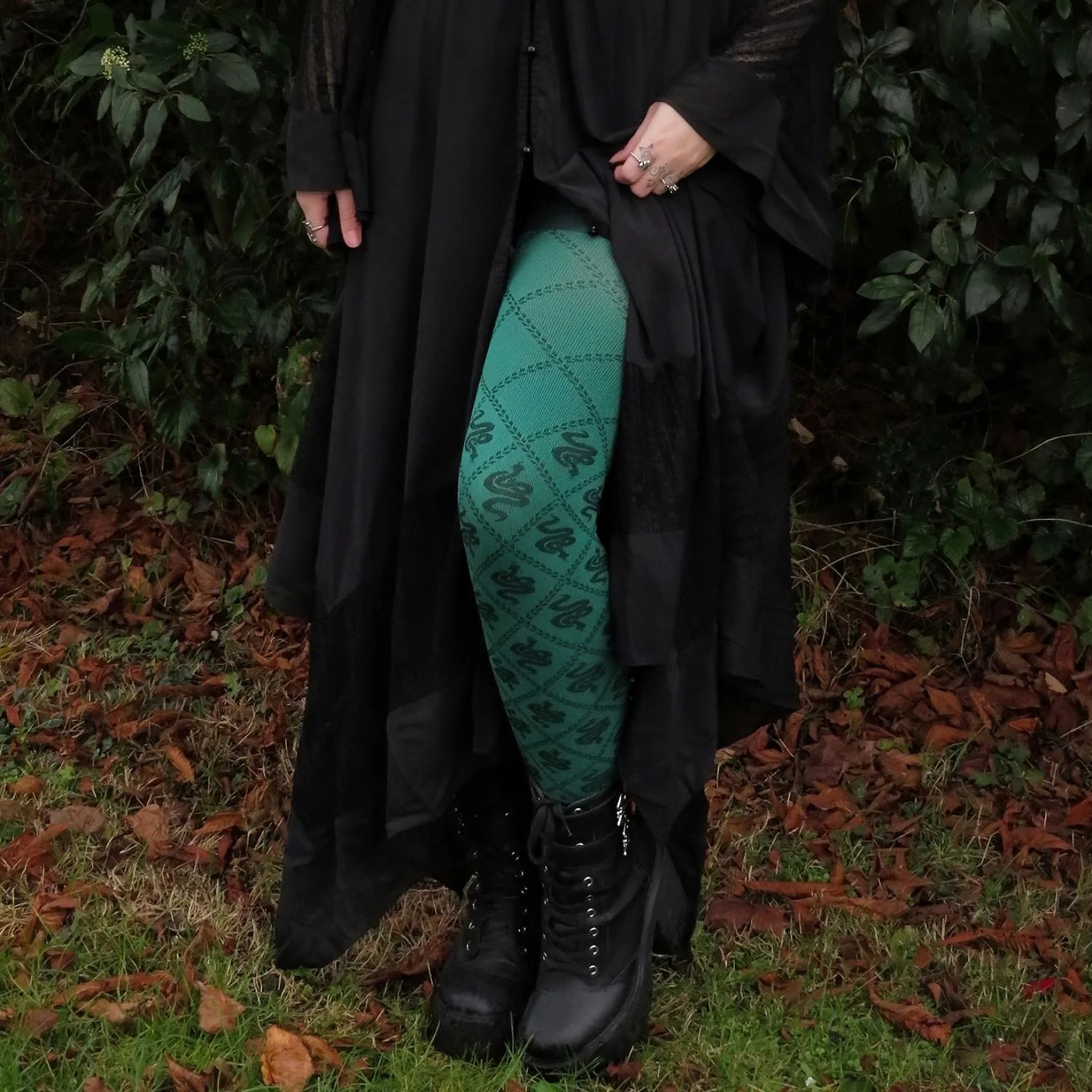 80 Denier Opaque Tights - Corra Snakes - Foliage Green - Image 11