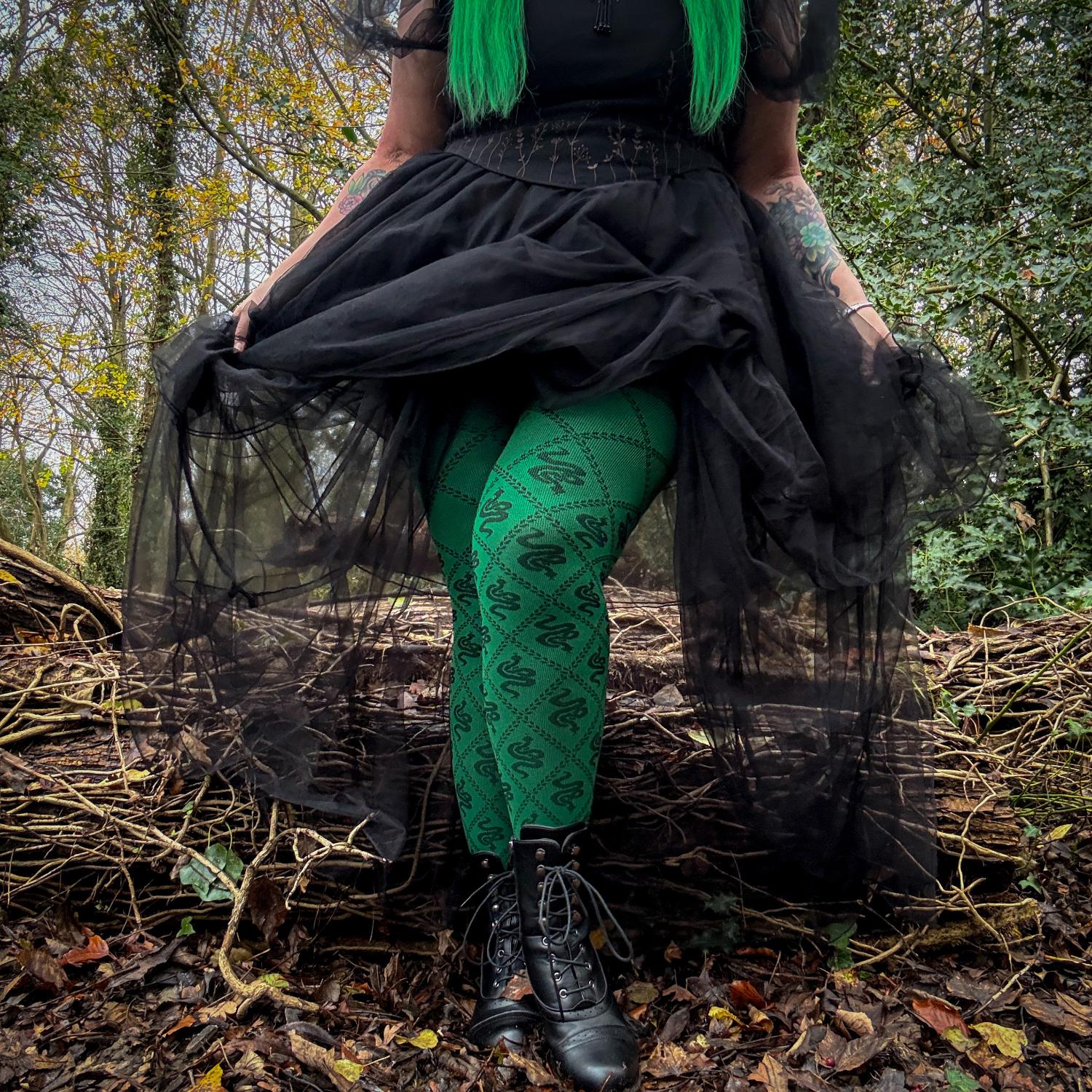 80 Denier Opaque Tights - Corra Snakes - Foliage Green - Image 7