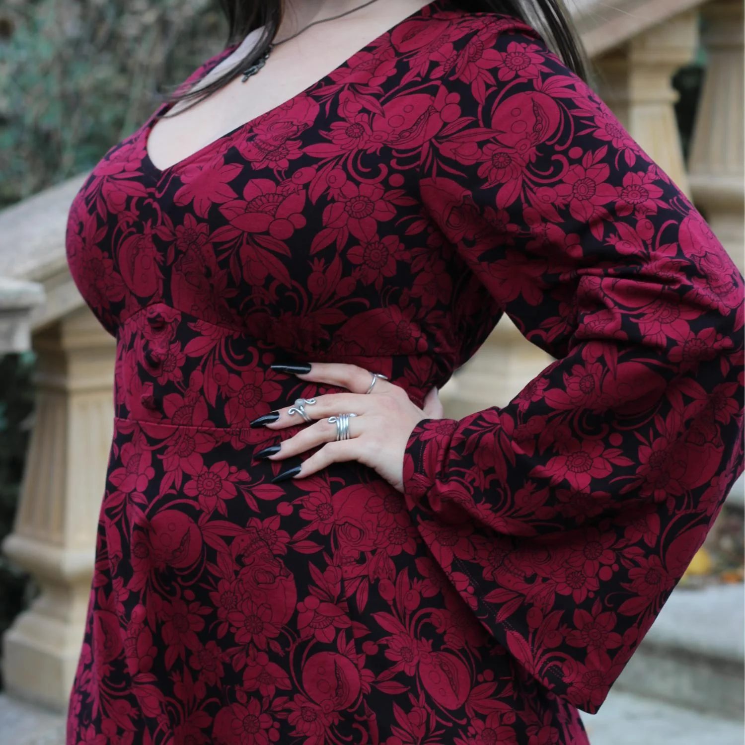 Danu Bell Sleeve Mini Dress - Blood Red - Image 12
