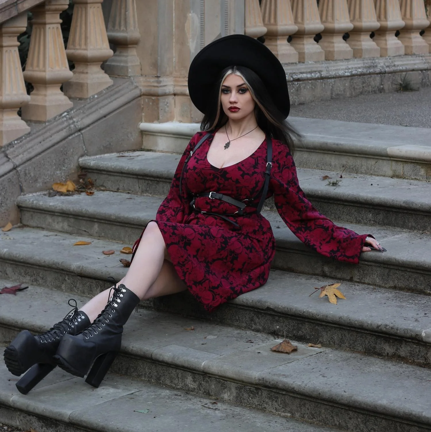 Danu Bell Sleeve Mini Dress - Blood Red - Image 13