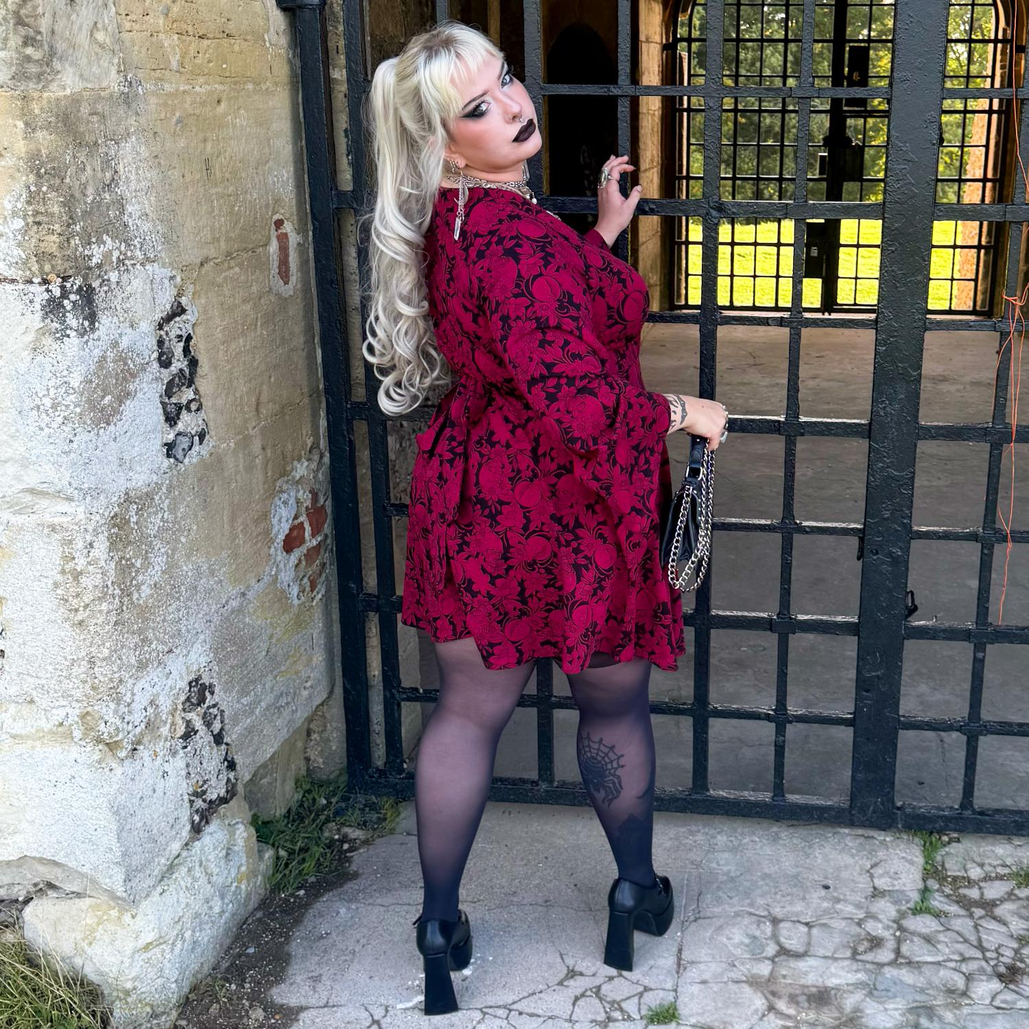 Danu Bell Sleeve Mini Dress - Blood Red - Image 15