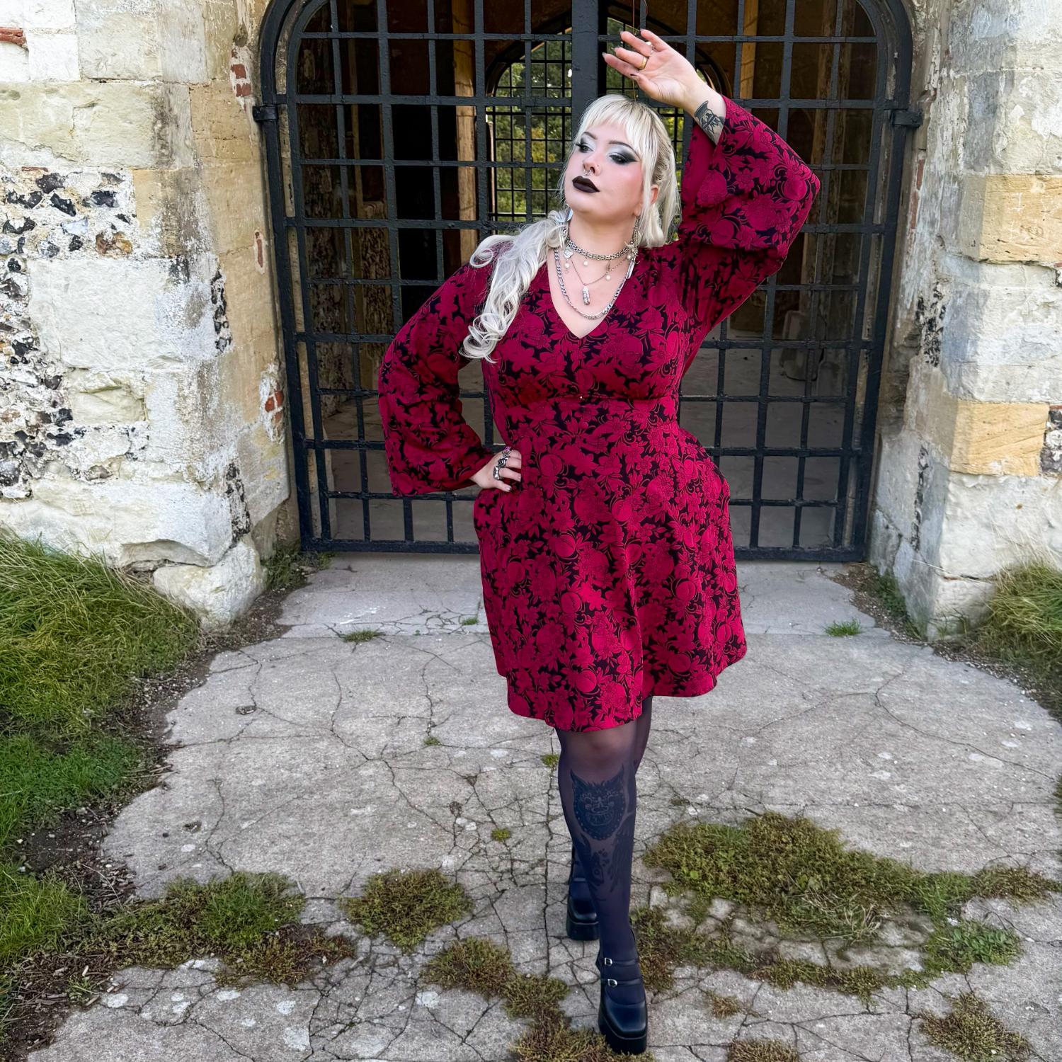 Danu Bell Sleeve Mini Dress - Blood Red - Image 3