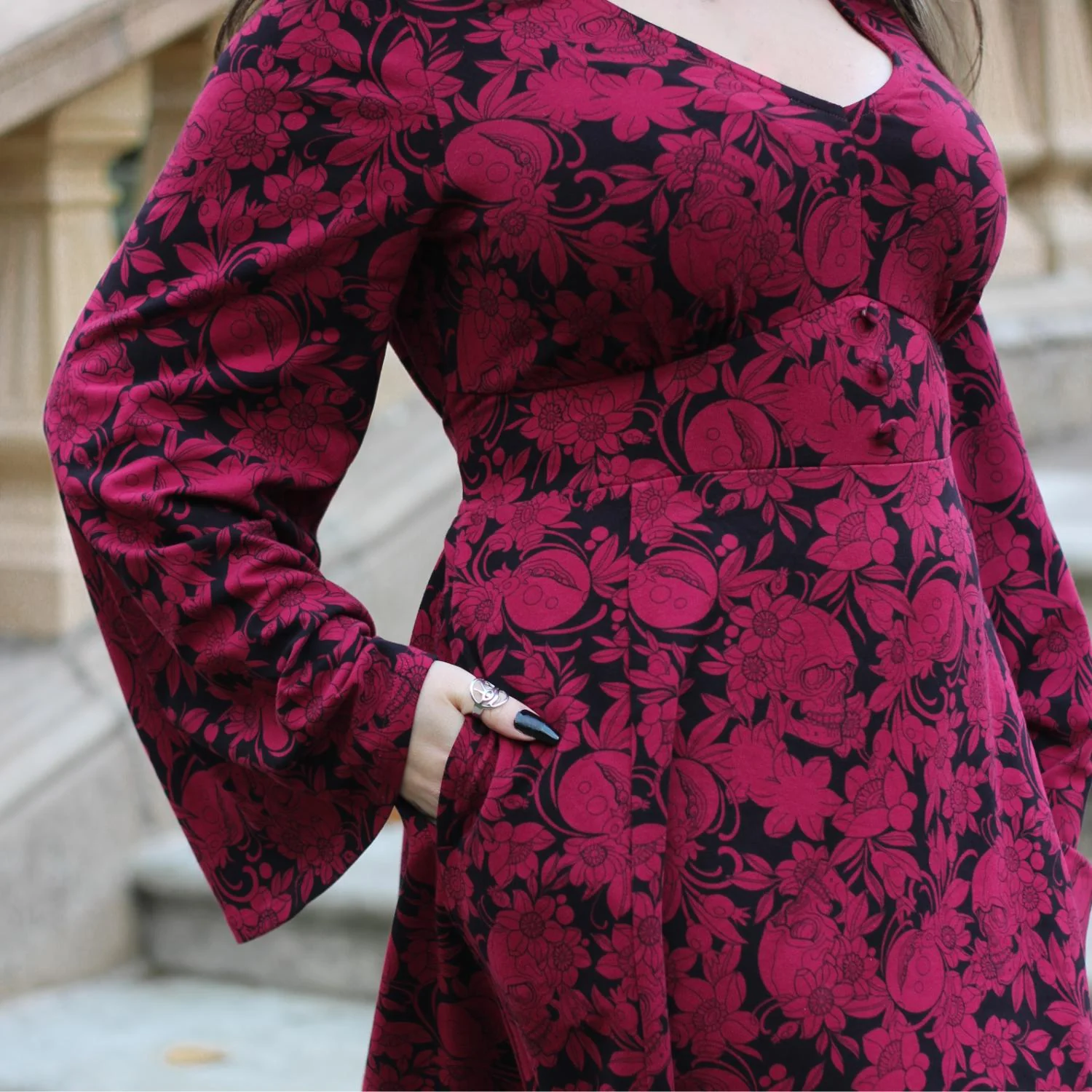 Danu Bell Sleeve Mini Dress - Blood Red - Image 4