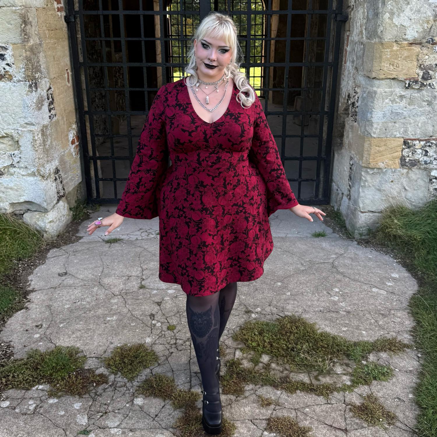 Danu Bell Sleeve Mini Dress - Blood Red - Image 9