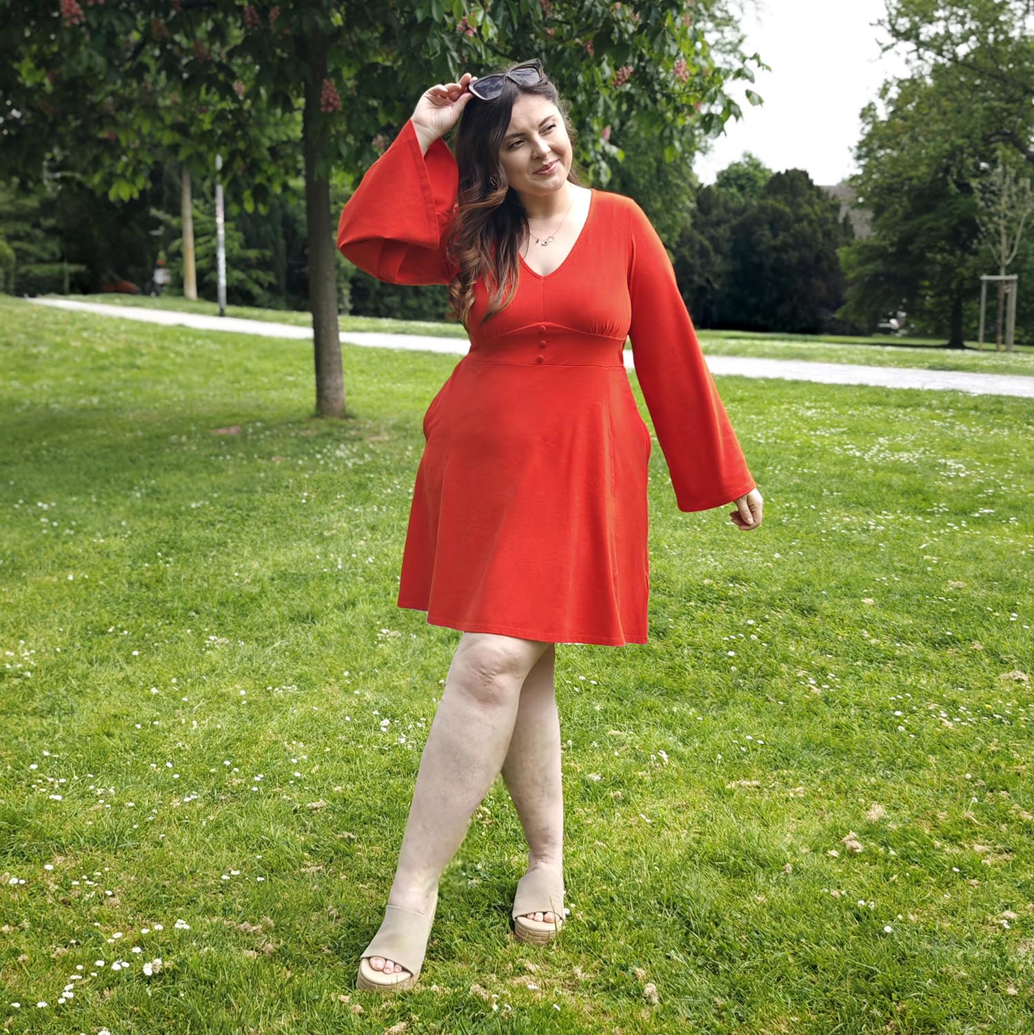 Bell Sleeve Mini Dress - Sangria - Image 3