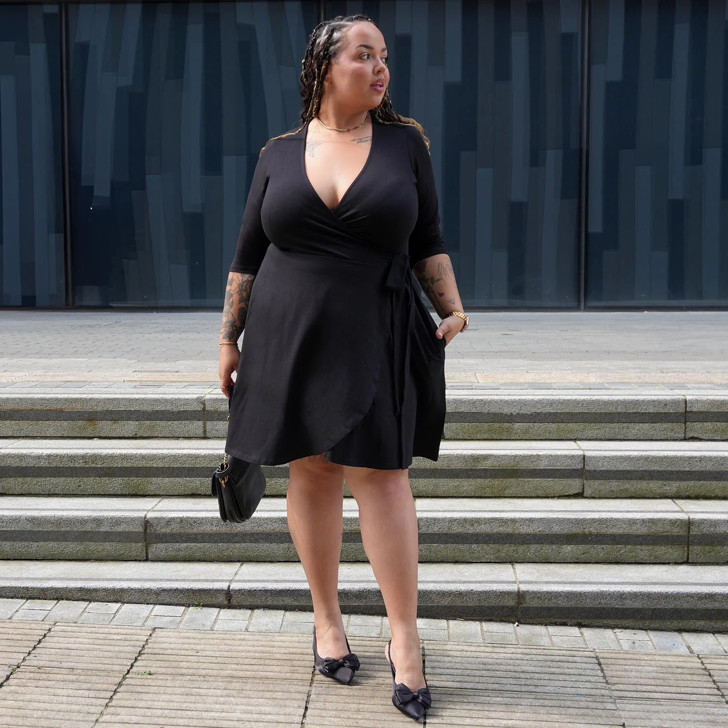 Mini Wrap Dress - Black - Image 2