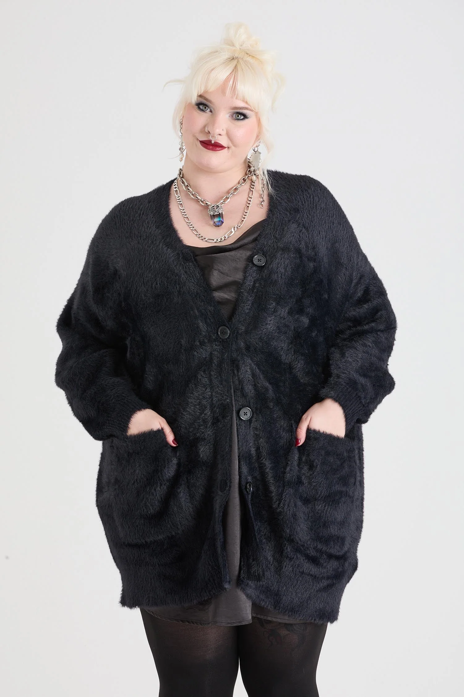 Fluffy Cardigan - Black - Image 14