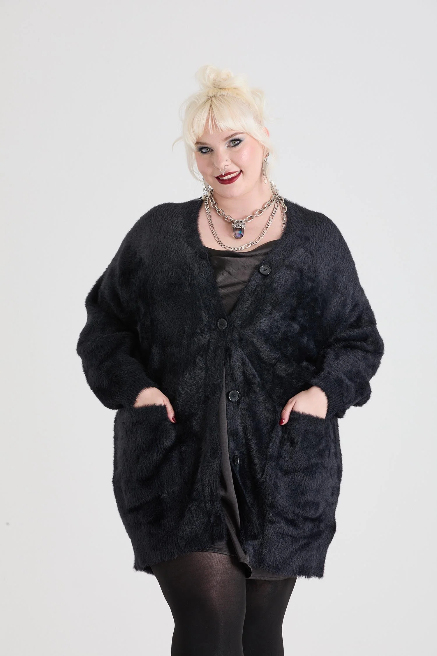 Fluffy Cardigan - Black - Image 3