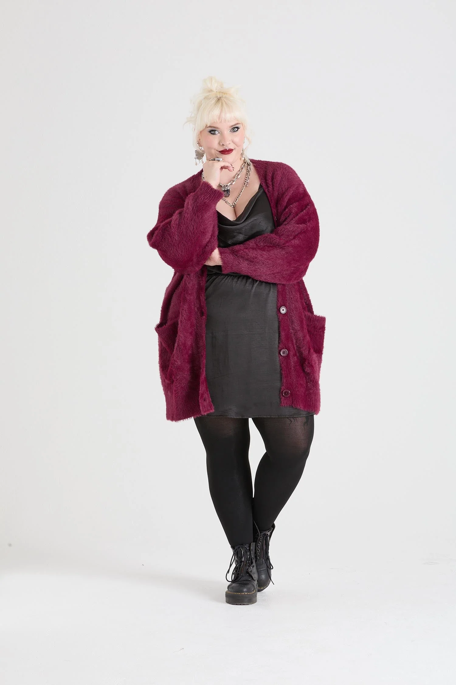 Fluffy Cardigan - Cherry - Image 10