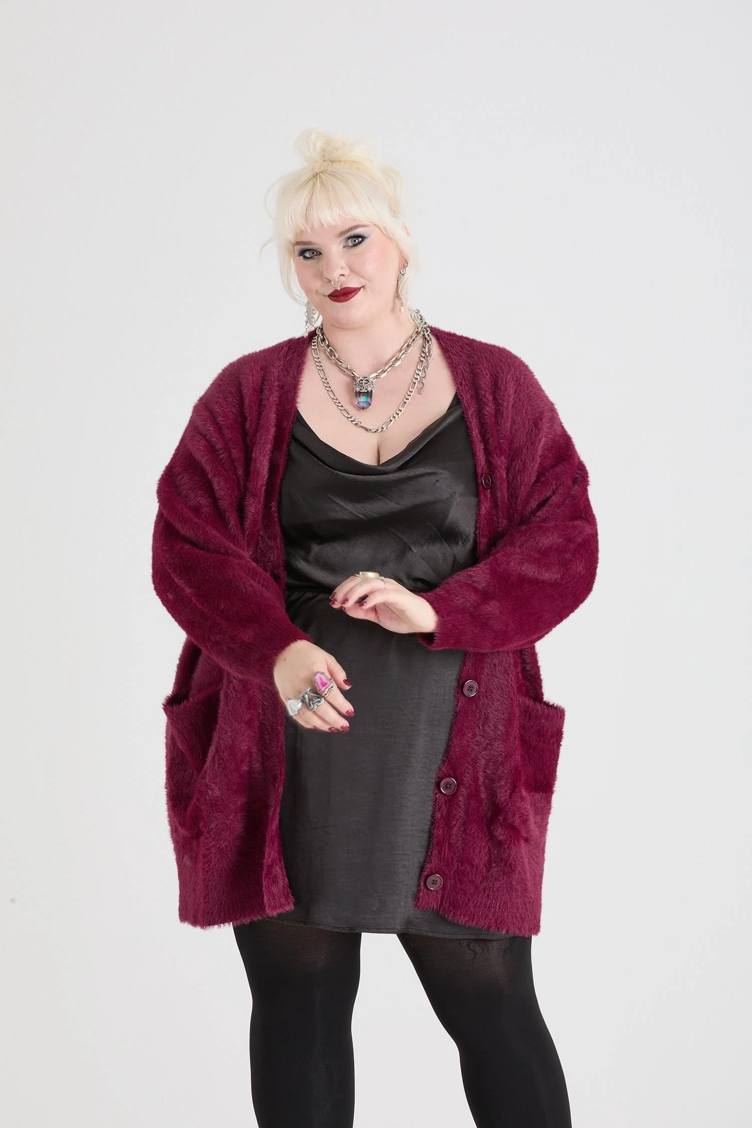 Fluffy Cardigan - Cherry - Image 4