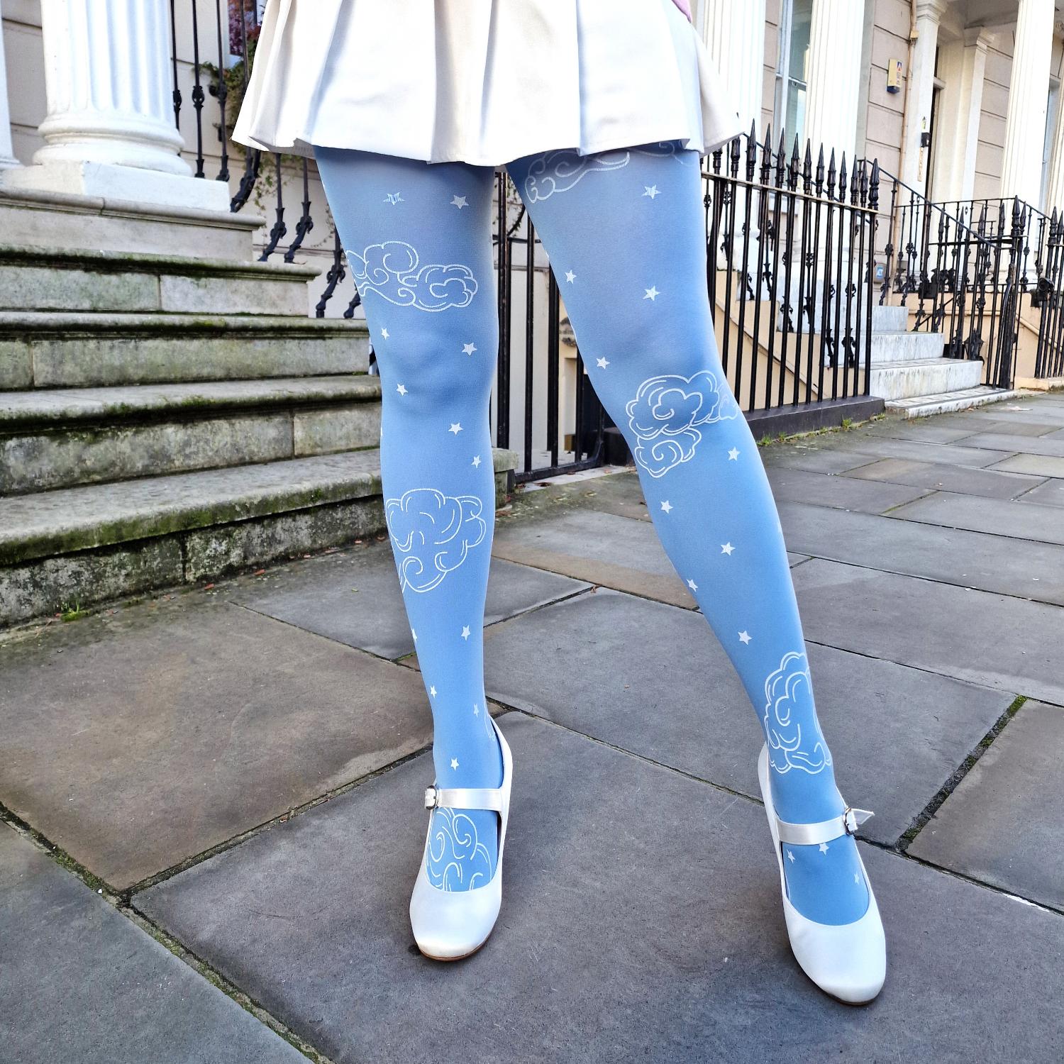 80 Denier Opaque Tights - Woodcut Clouds - Image 3