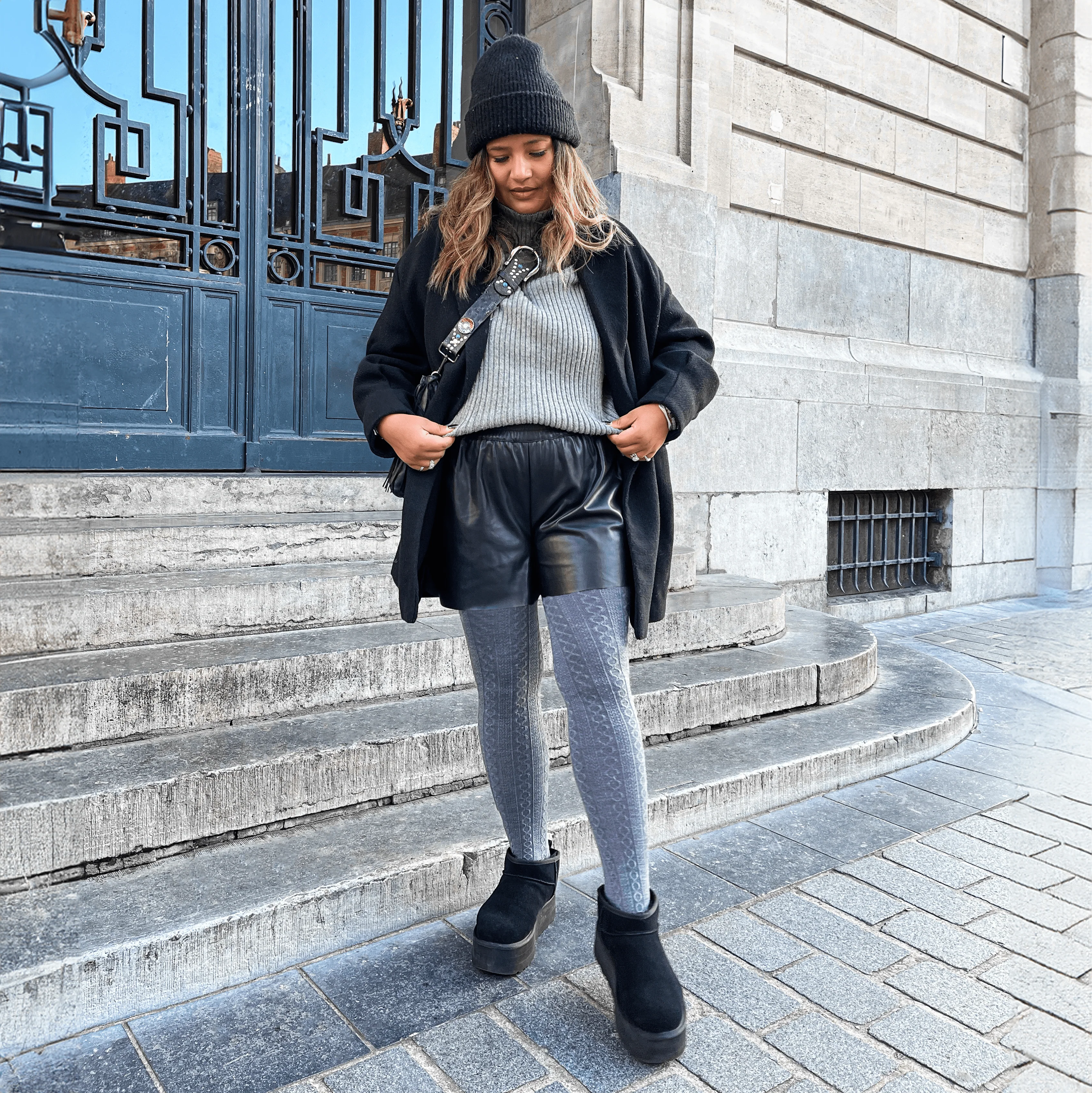 Grannies Cable Knit Wool Tights V2 - Slate - Image 10