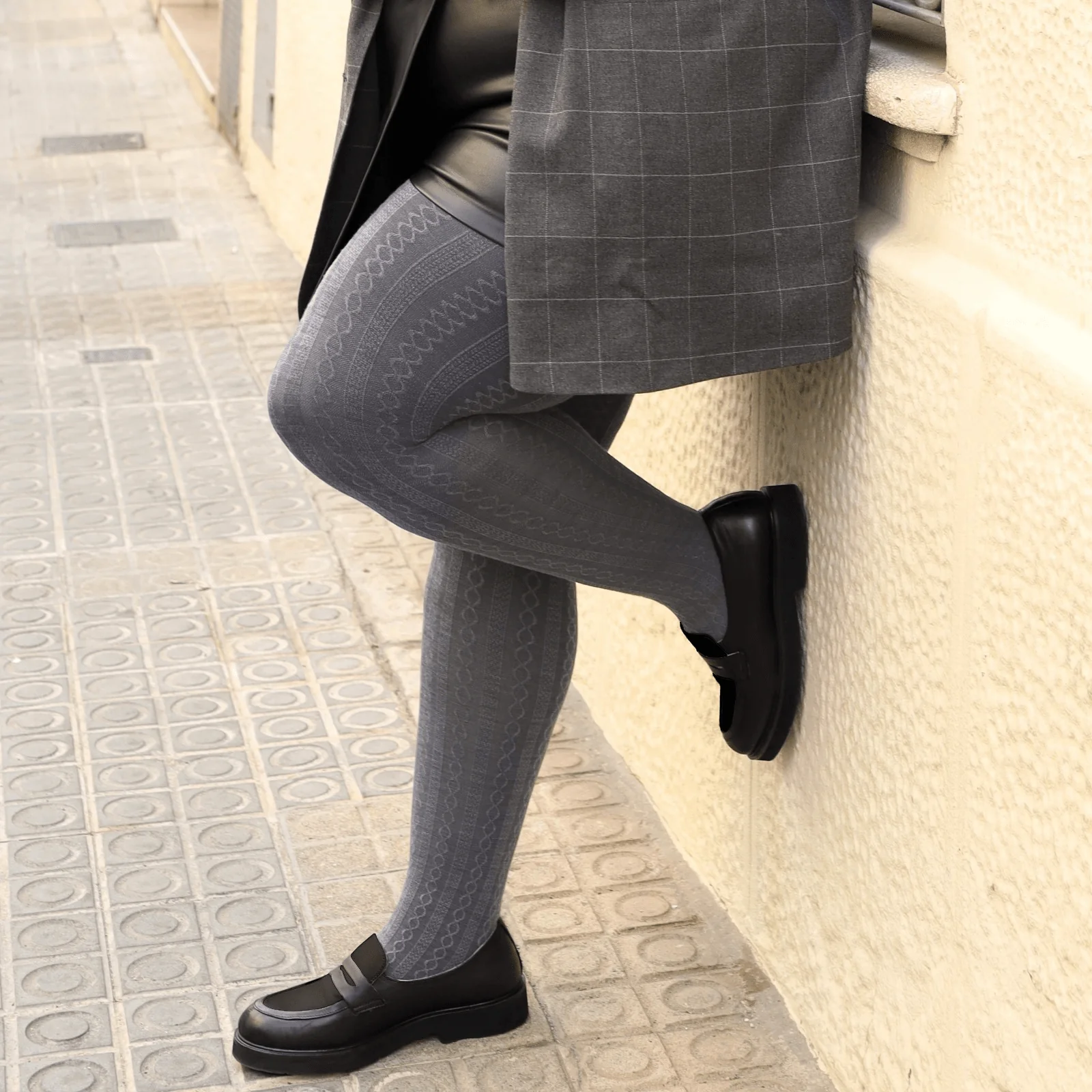 Grannies Cable Knit Wool Tights V2 - Slate - Image 11