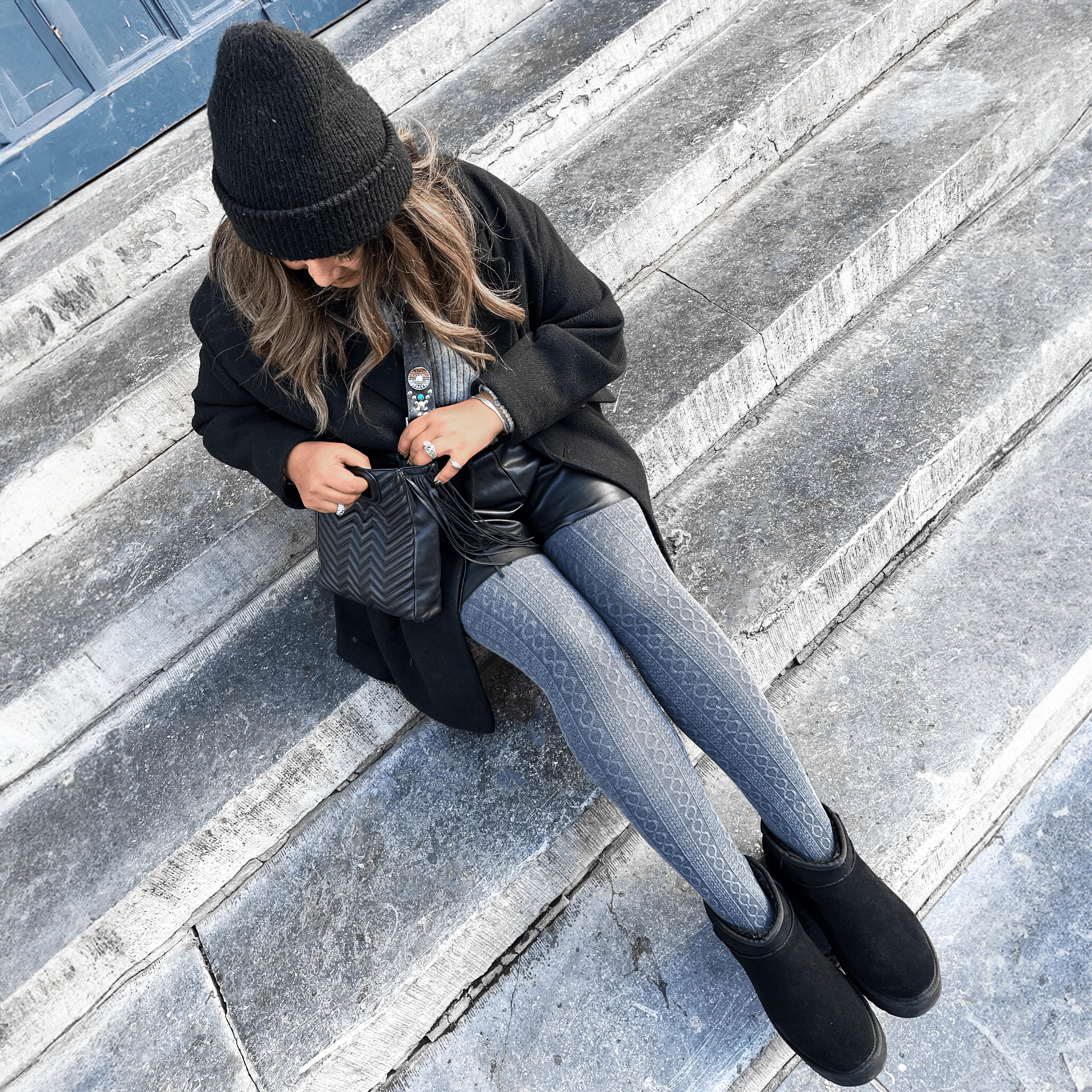 Grannies Cable Knit Wool Tights V2 - Slate - Image 5