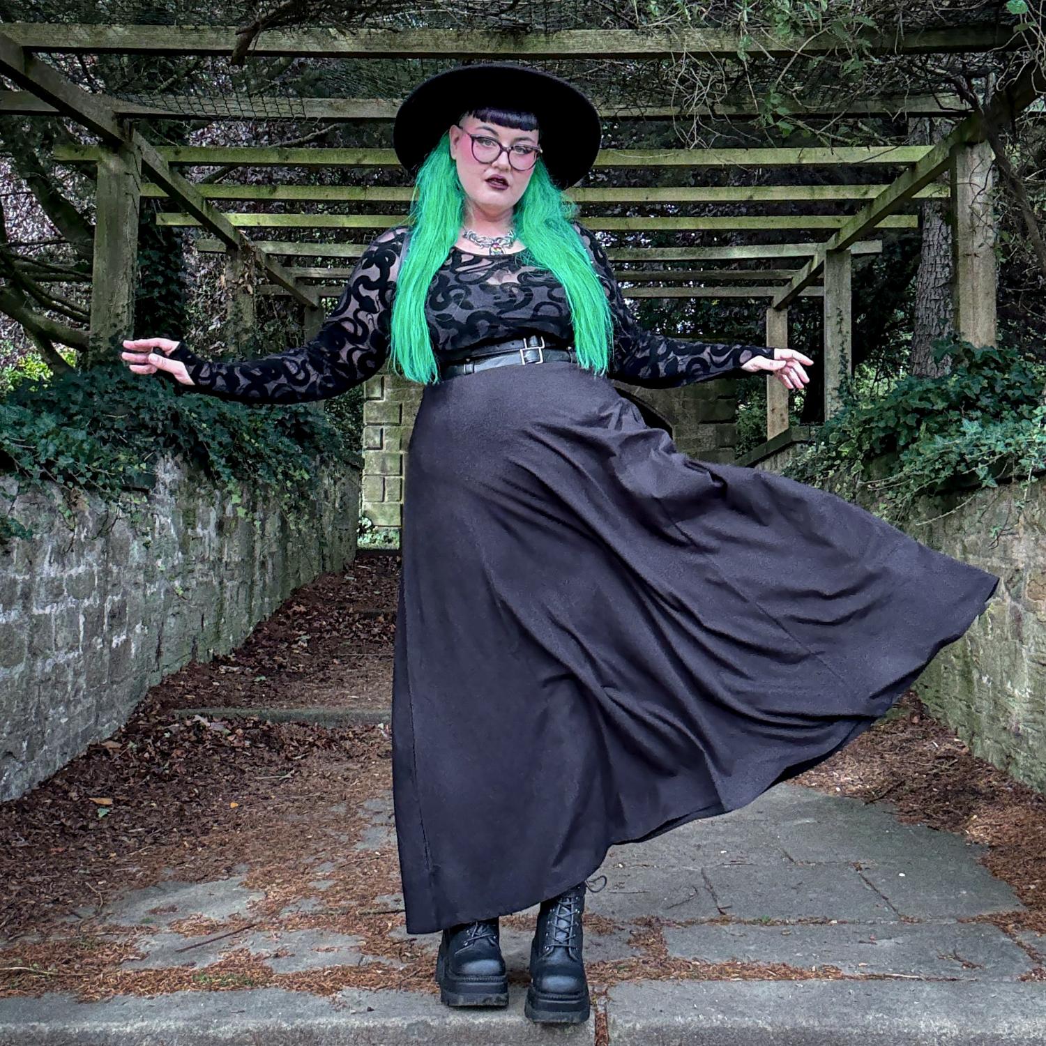 Cotton Jersey Maxi A-Line Skirt - Black - Image 15