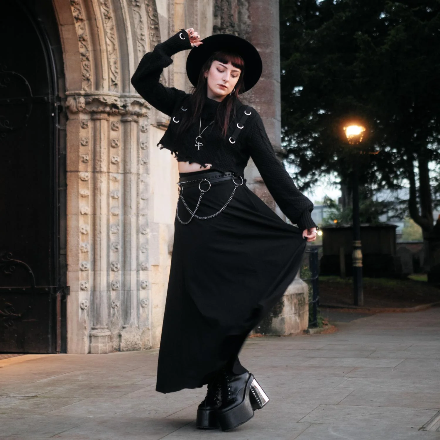 Cotton Jersey Maxi A-Line Skirt - Black - Image 16