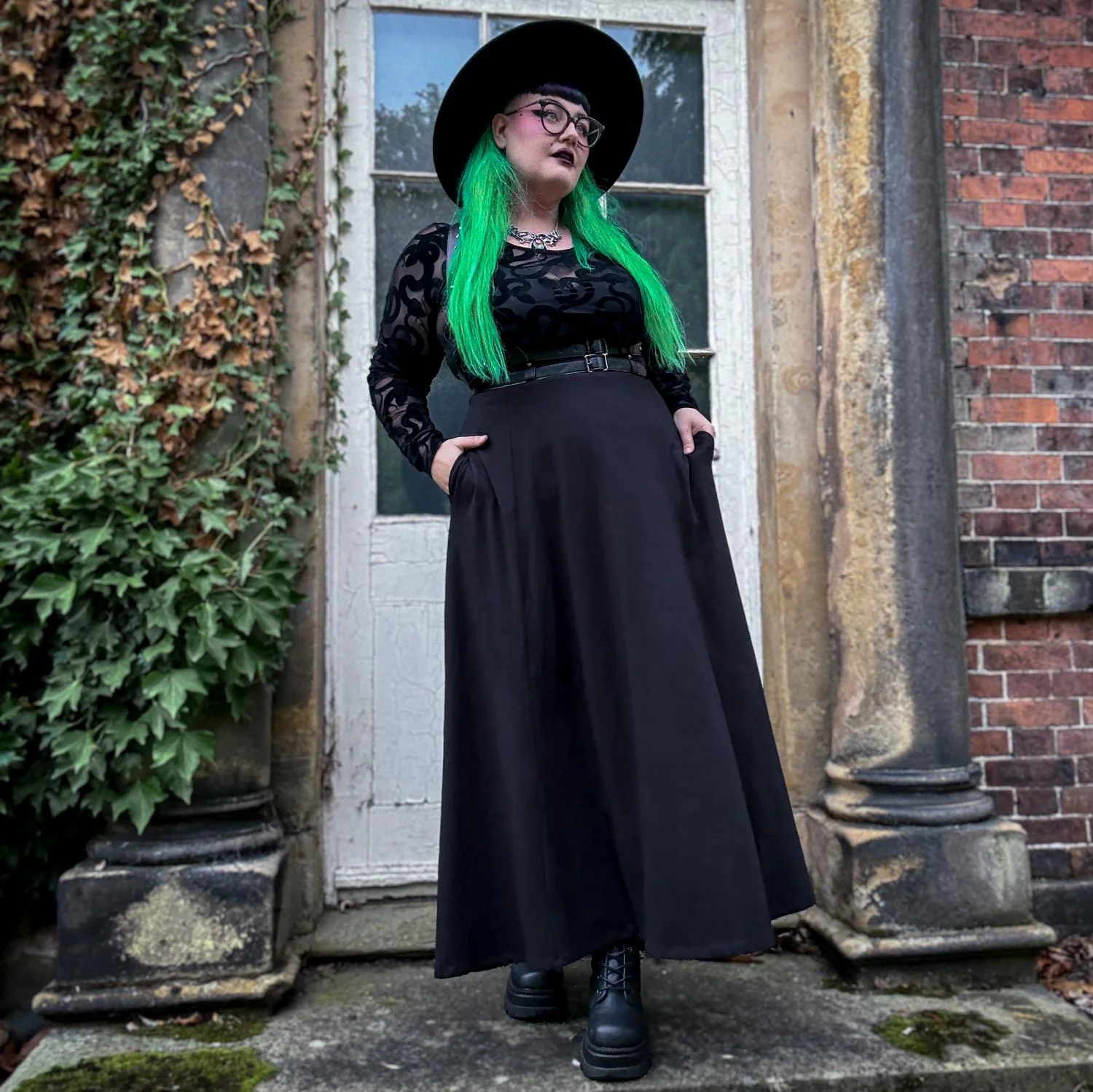 Cotton Jersey Maxi A-Line Skirt - Black - Image 4