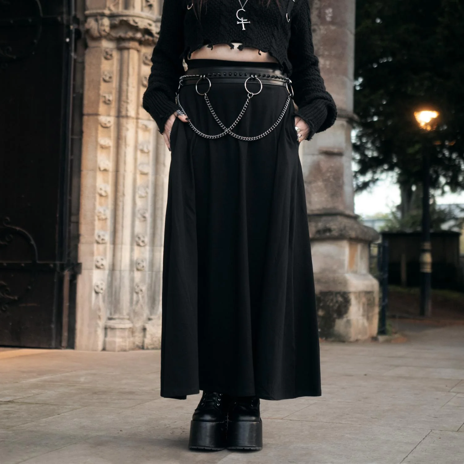 Cotton Jersey Maxi A-Line Skirt - Black - Image 6