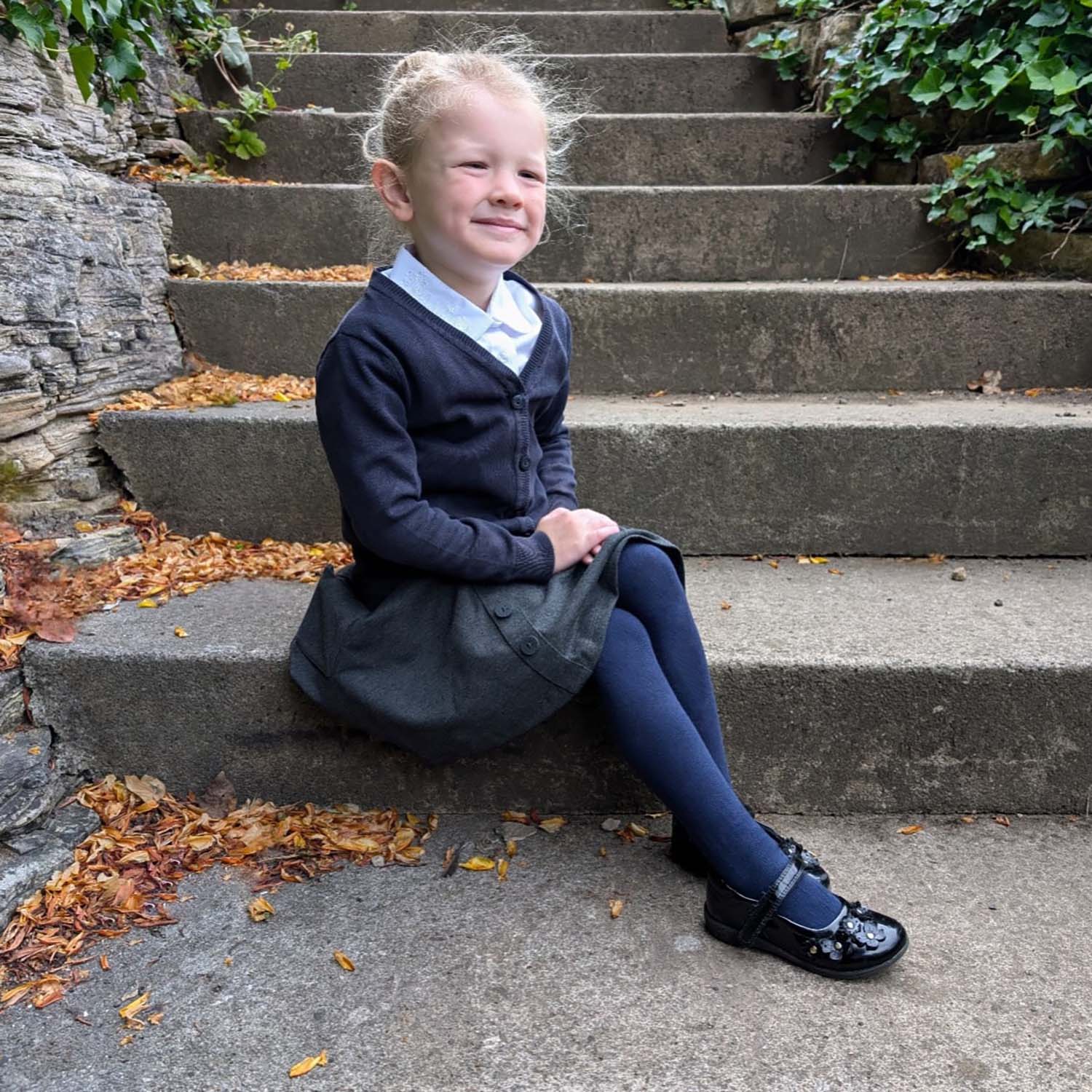 Kids Cotton Tights - Navy - Image 9