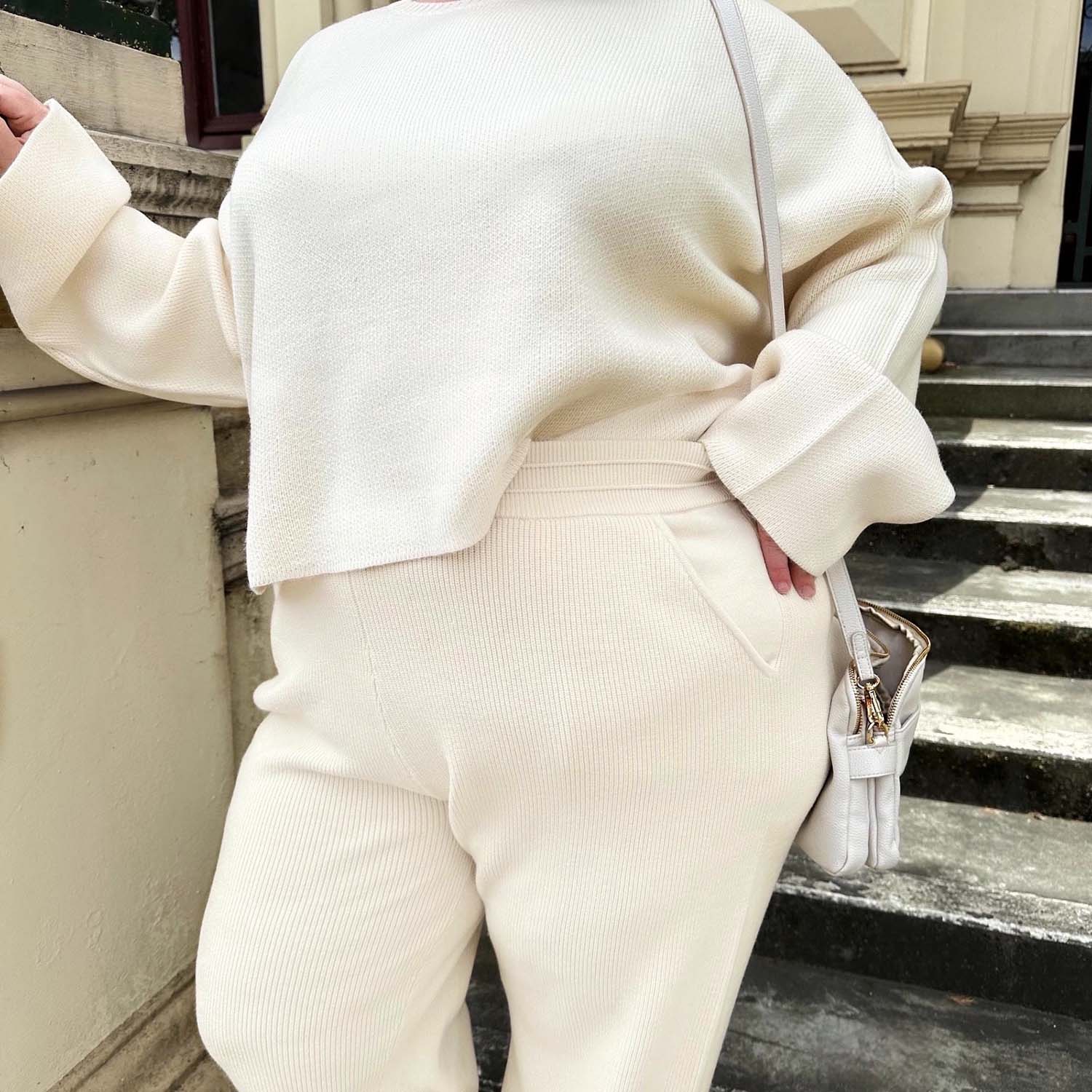 Knit Cropped Jumper - Oatmeal - Image 7