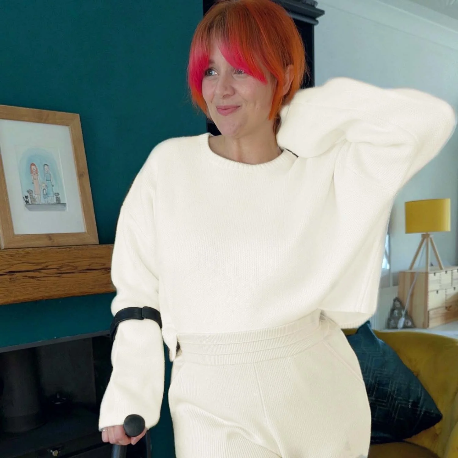 Knit Rib Wide Leg Trousers - Oatmeal - Image 15