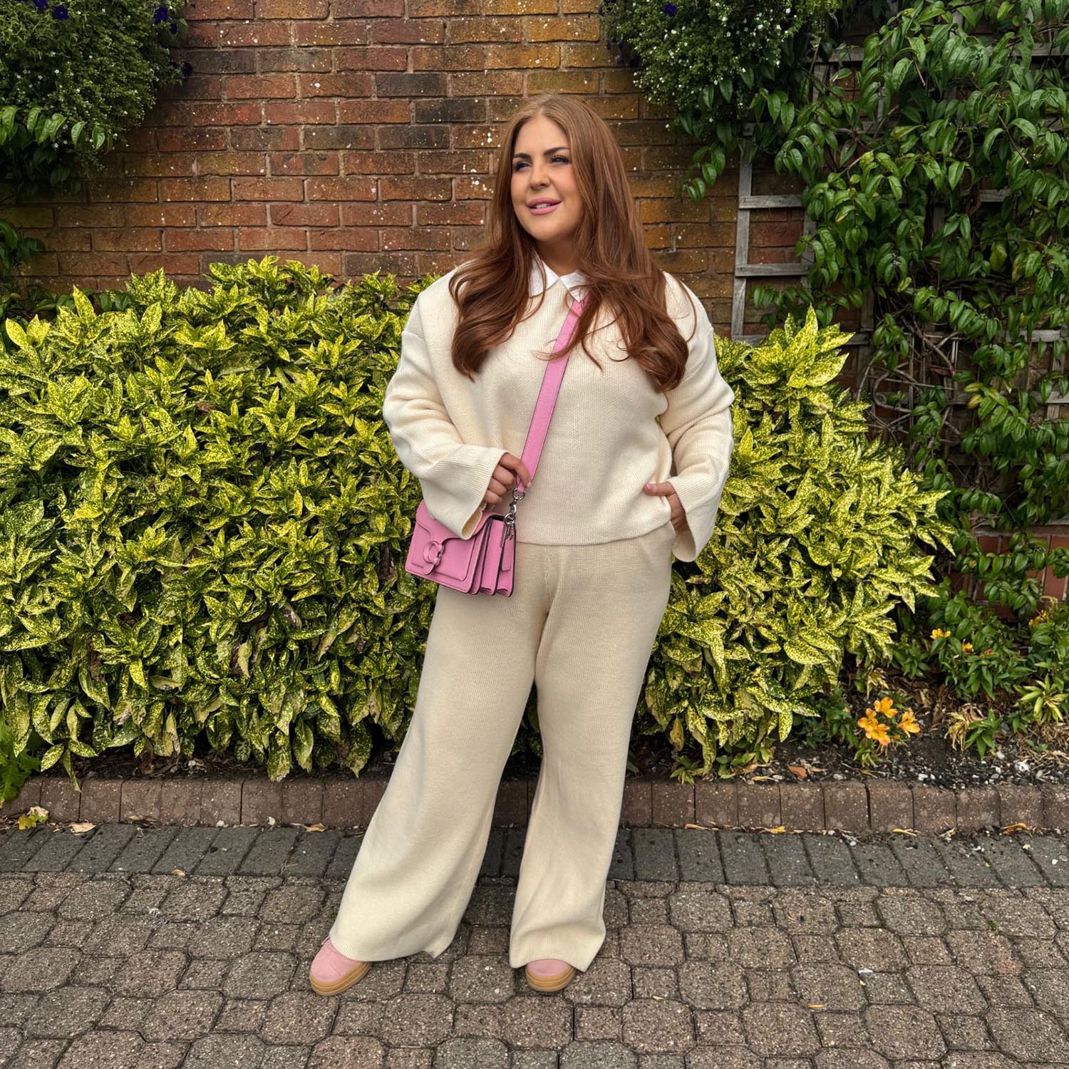 Knit Rib Wide Leg Trousers - Oatmeal - Image 3