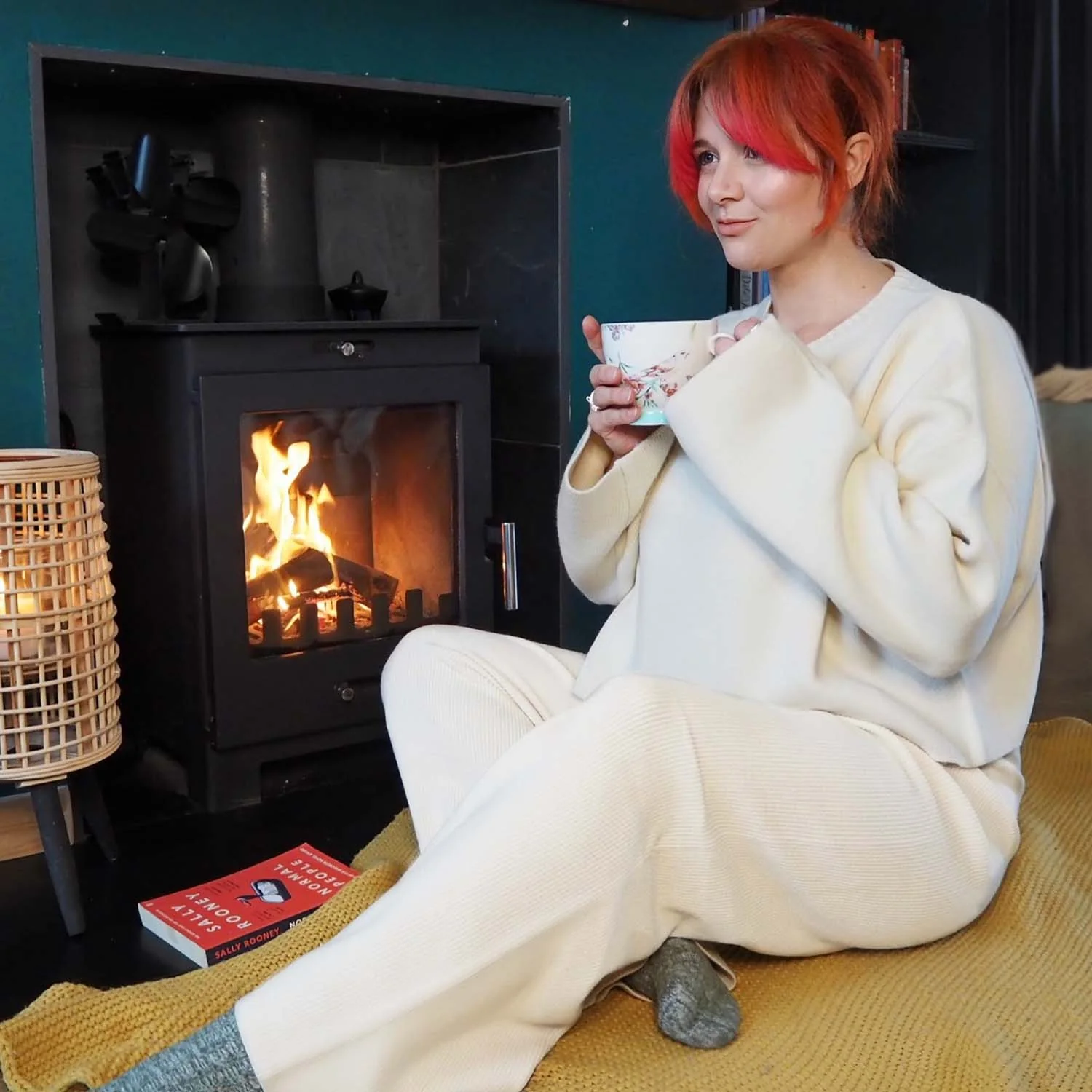 Knit Rib Wide Leg Trousers - Oatmeal - Image 4