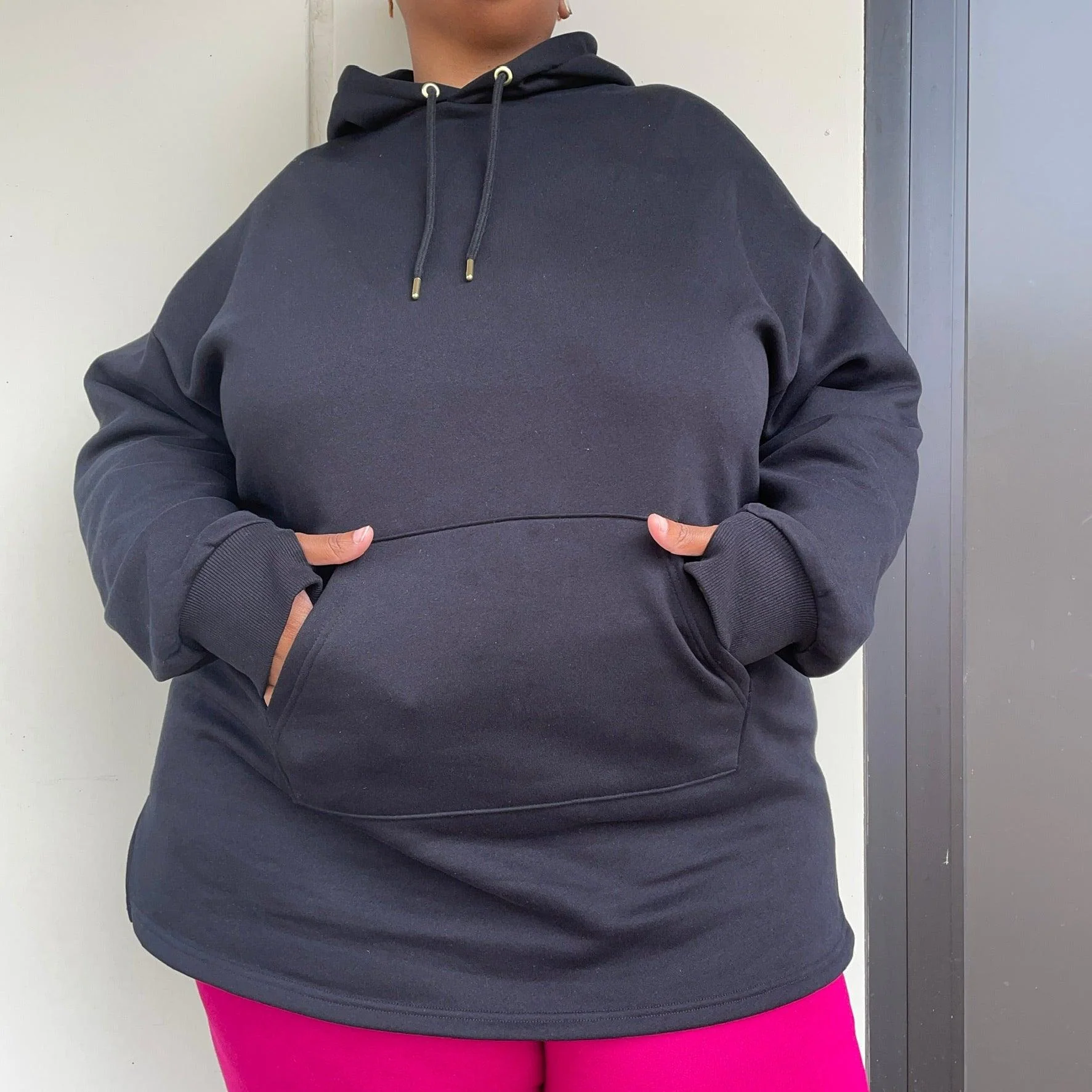 Organic Cotton Longline Hoodie - Black - Image 41