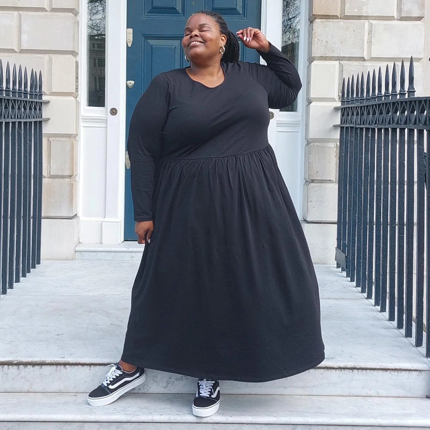Organic Cotton Long Sleeve Maxi Dress - Black - Image 10
