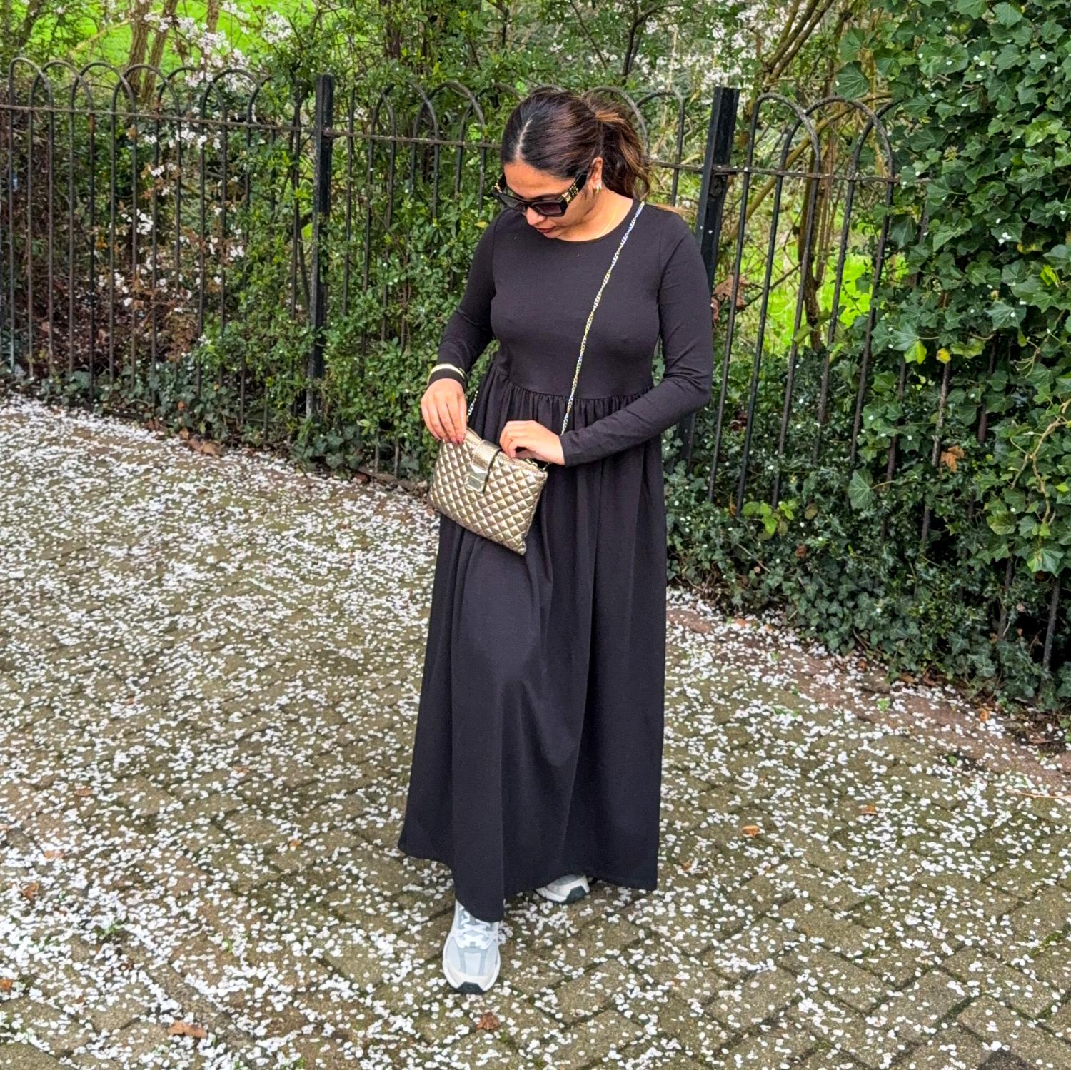 Organic Cotton Long Sleeve Maxi Dress - Black - Image 11