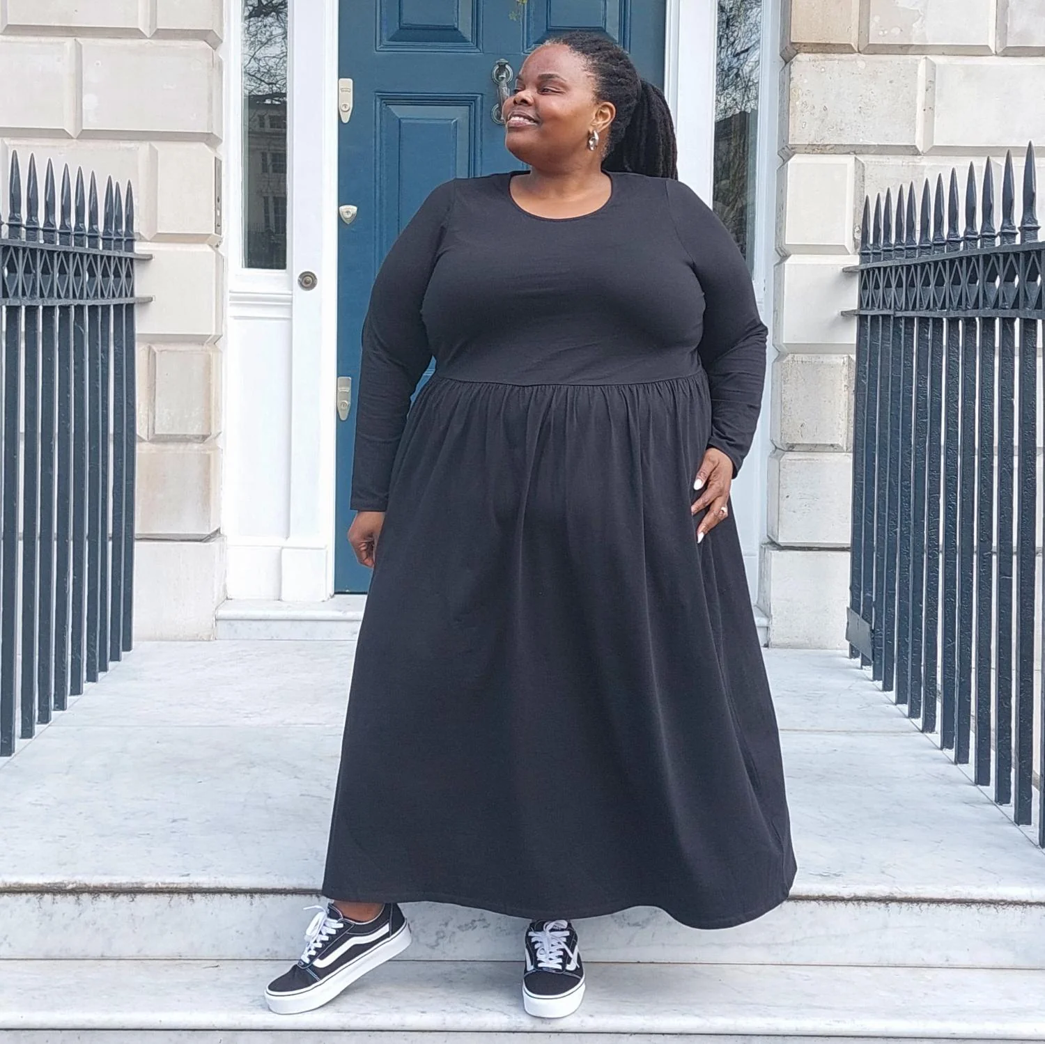 Organic Cotton Long Sleeve Maxi Dress - Black - Image 12
