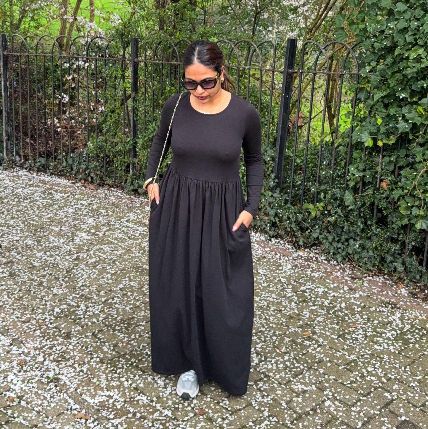 Organic Cotton Long Sleeve Maxi Dress - Black - Image 4