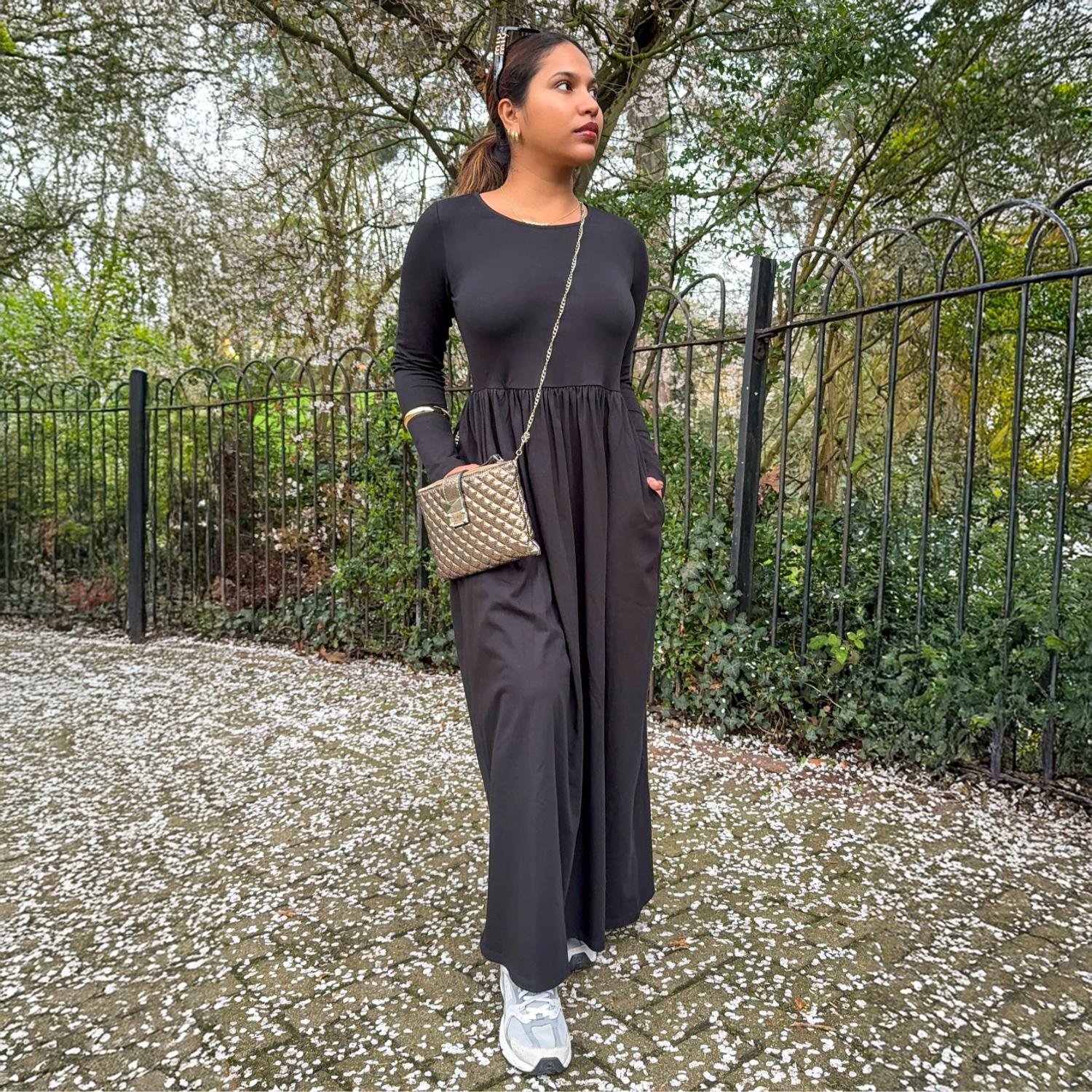 Organic Cotton Long Sleeve Maxi Dress - Black - Image 5