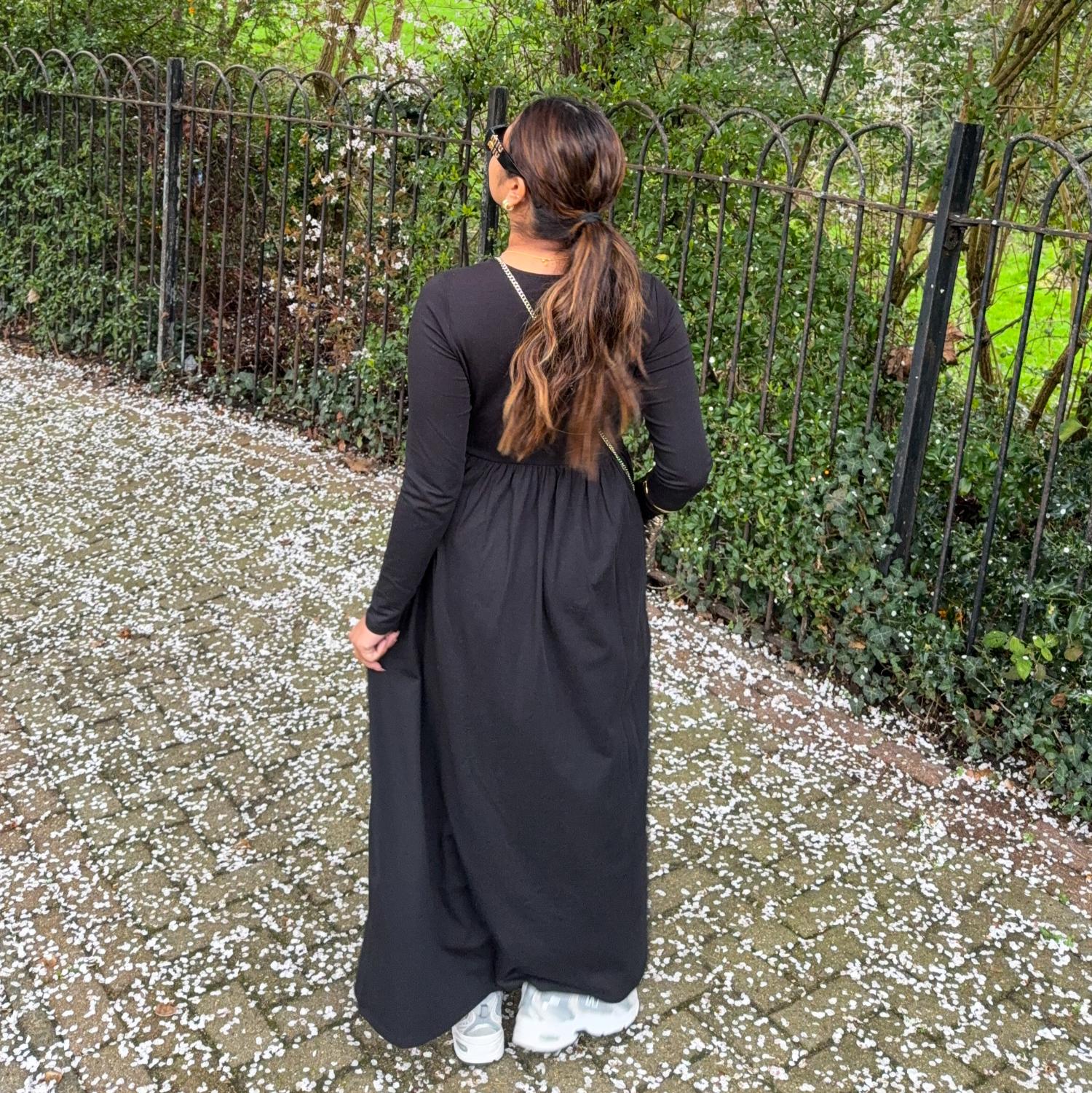 Organic Cotton Long Sleeve Maxi Dress - Black - Image 7