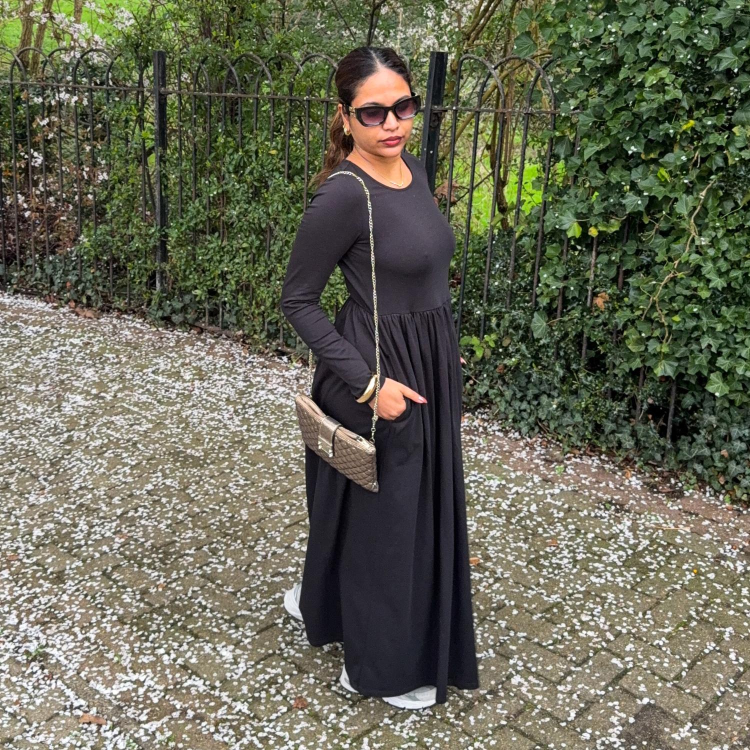Organic Cotton Long Sleeve Maxi Dress - Black - Image 9