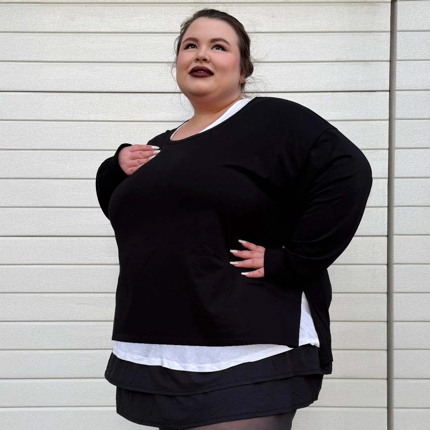 Organic Cotton Long Sleeve Scoop Neck Top - Black - Image 9