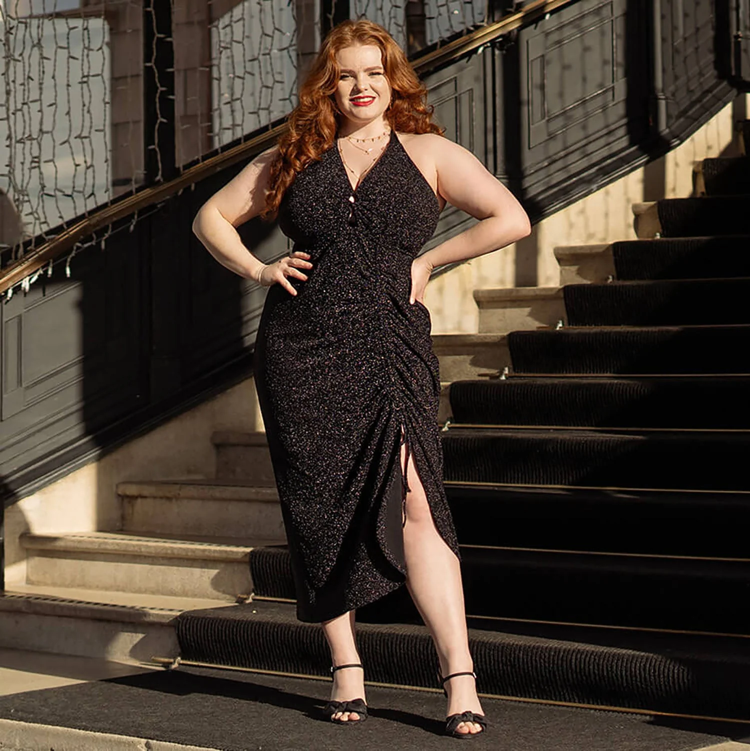 Lurex Halter Dress - Black - Image 10