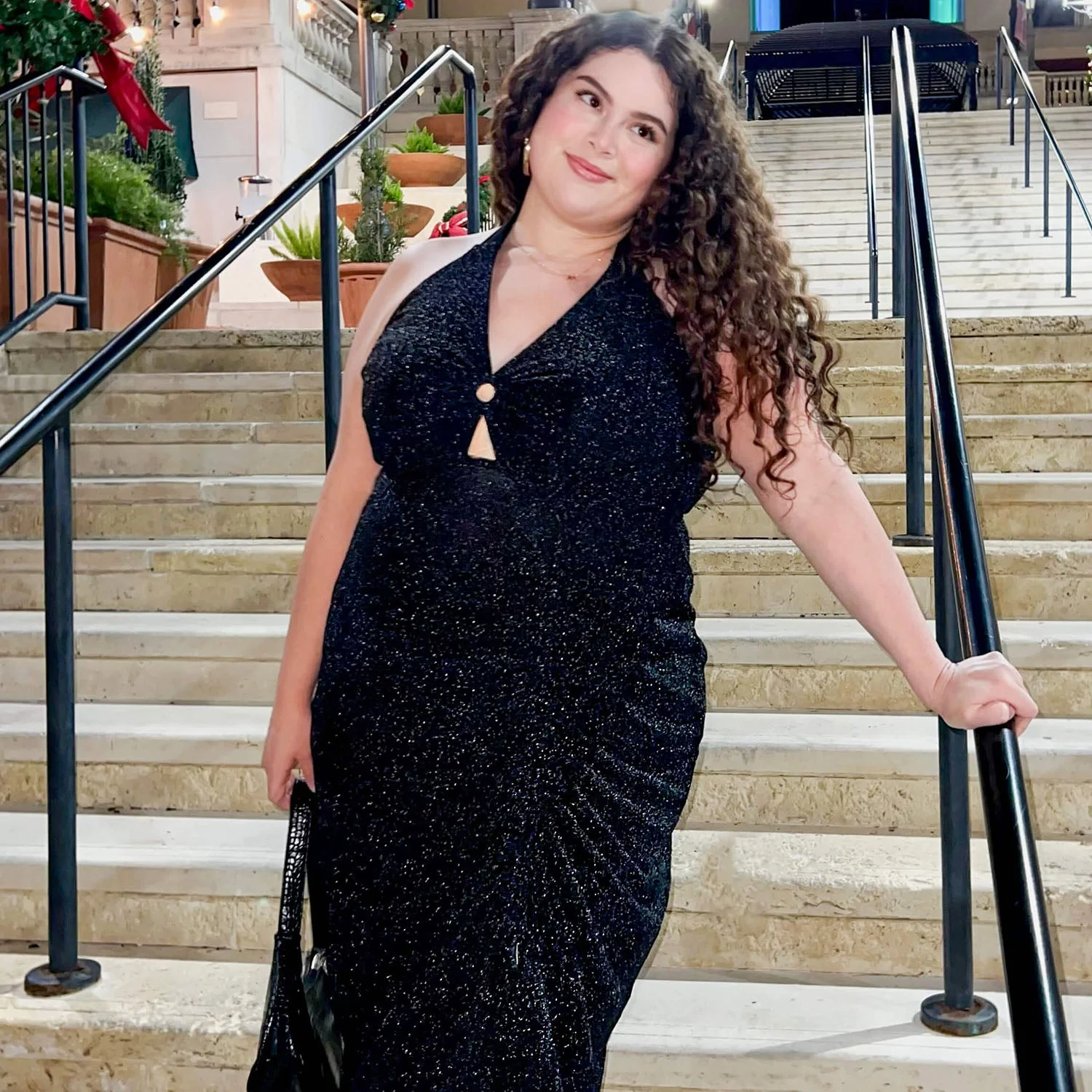 Lurex Halter Dress - Black - Image 7