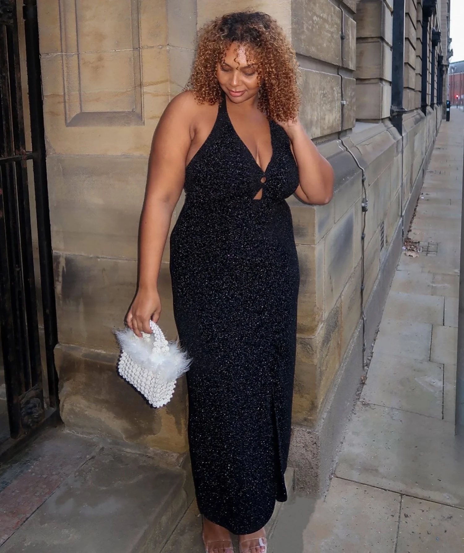 Lurex Halter Dress - Black - Image 9