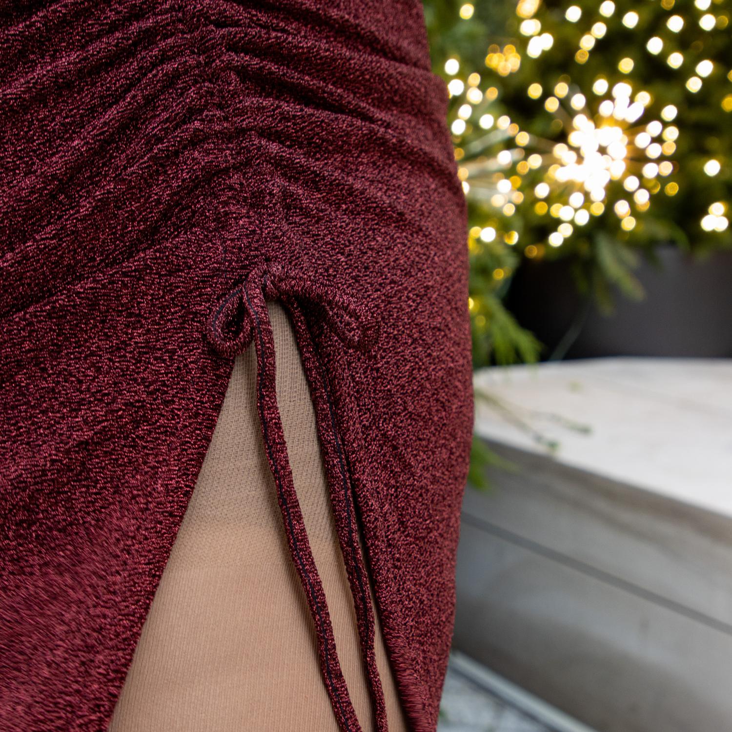 Lurex Long Sleeve Dress - Bordeaux - Image 6