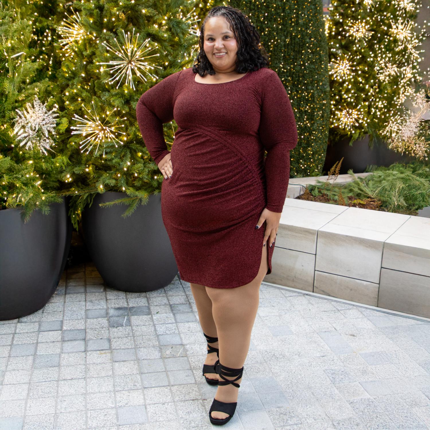 Lurex Long Sleeve Dress - Bordeaux - Image 7