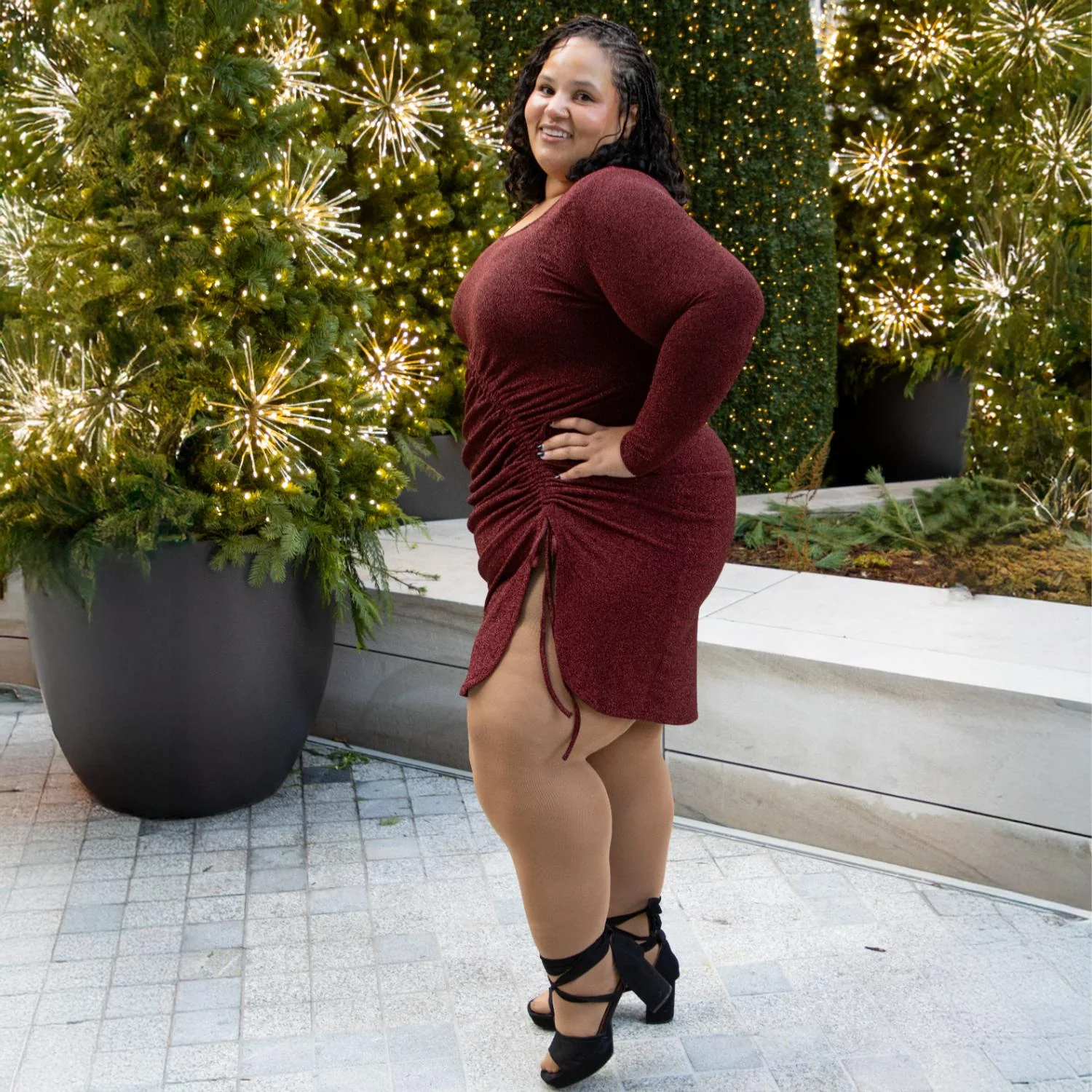 Lurex Long Sleeve Dress - Bordeaux - Image 9