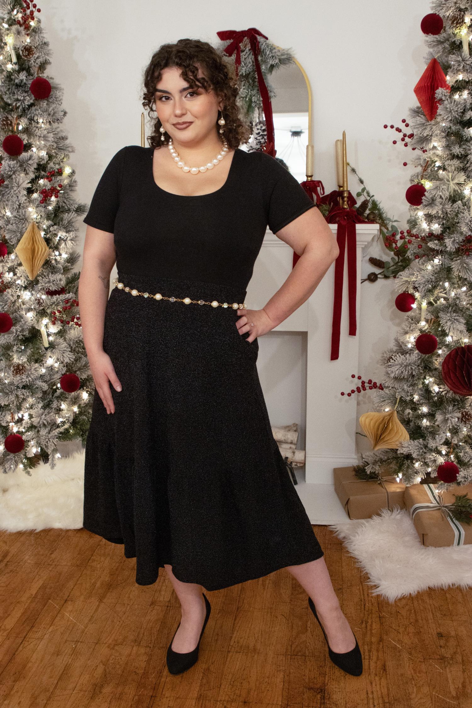 Lurex Tiered Midi Skirt - Black - Image 3