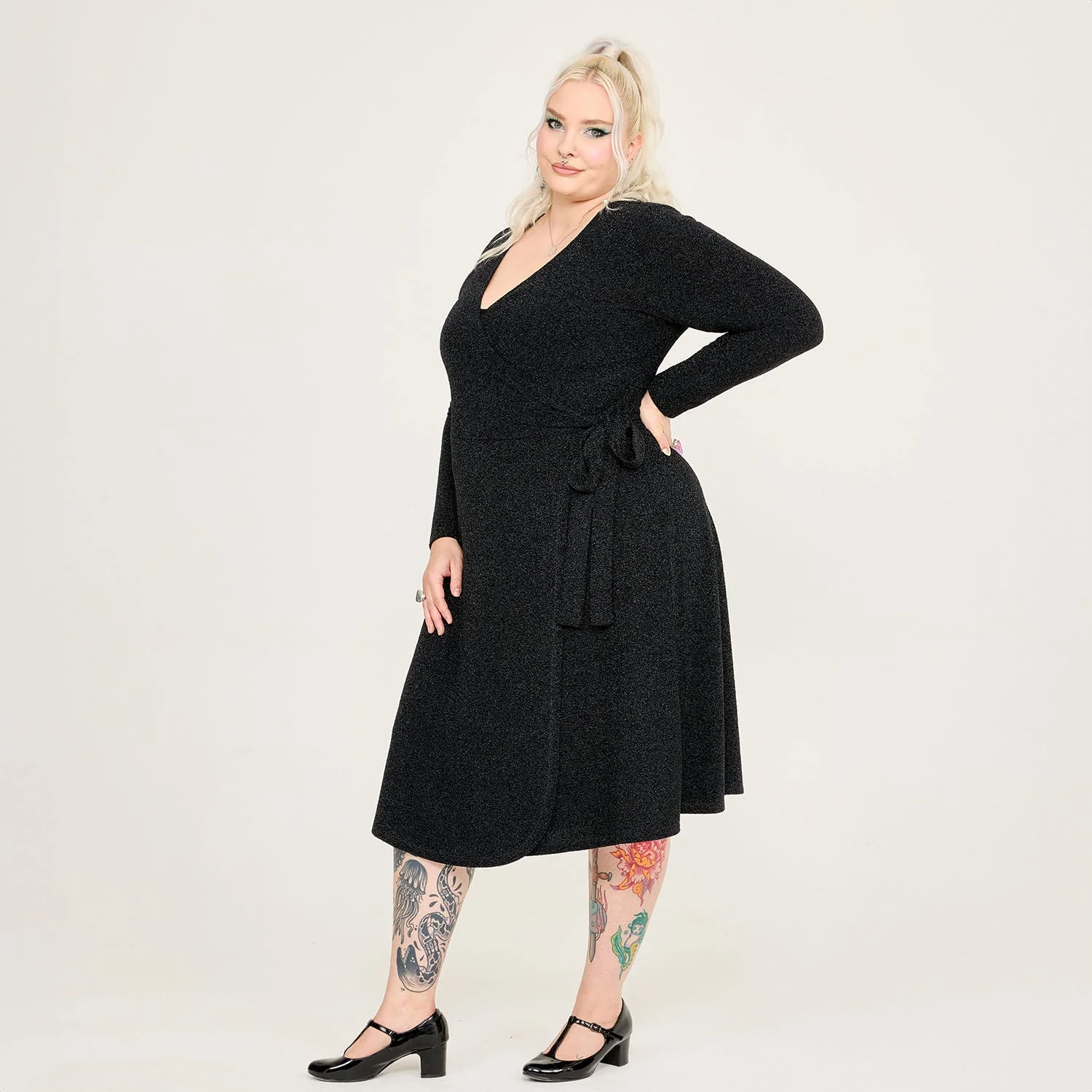 Lurex Wrap Dress - Black - Image 12
