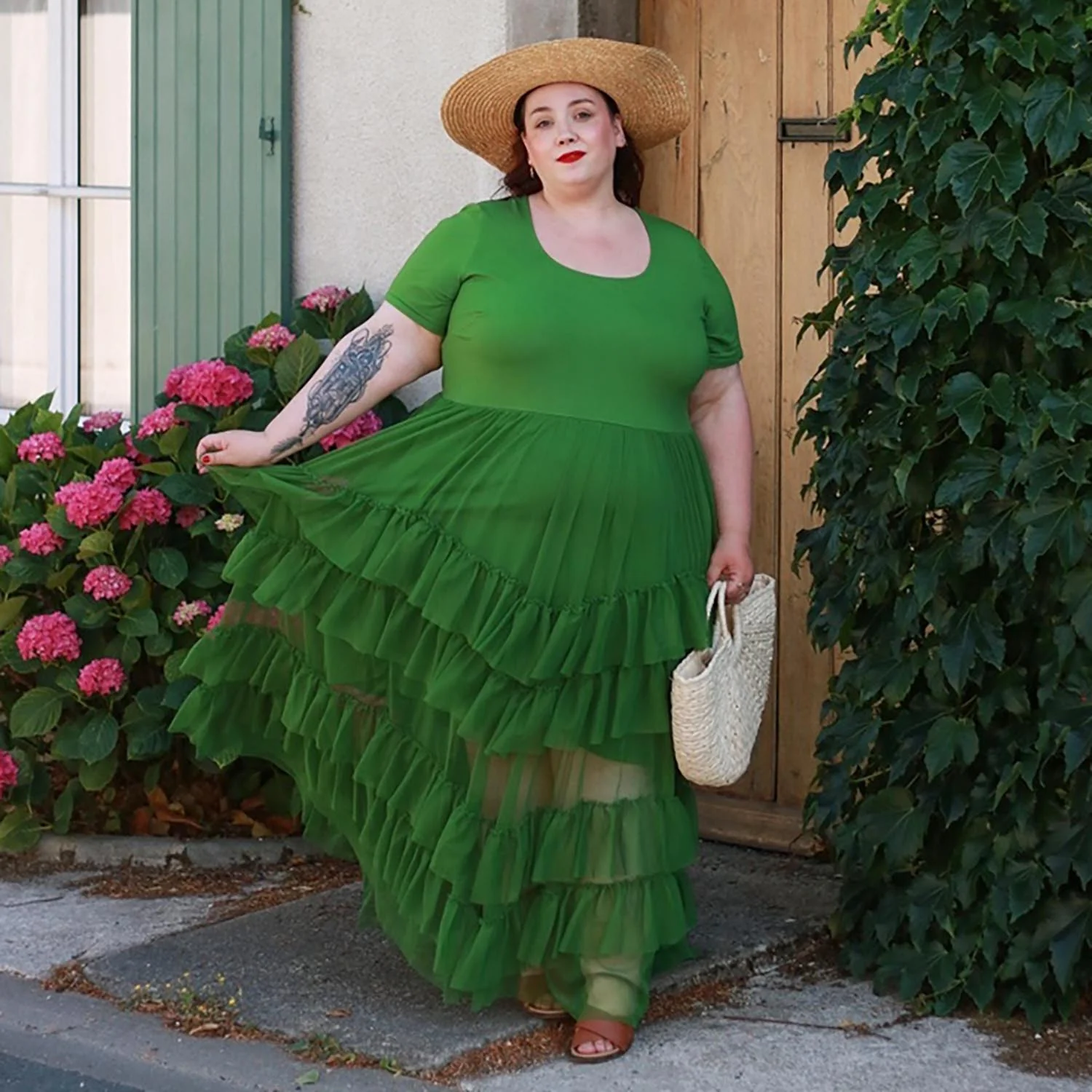 Maxi Tee Mesh Dress - Forest - Image 15