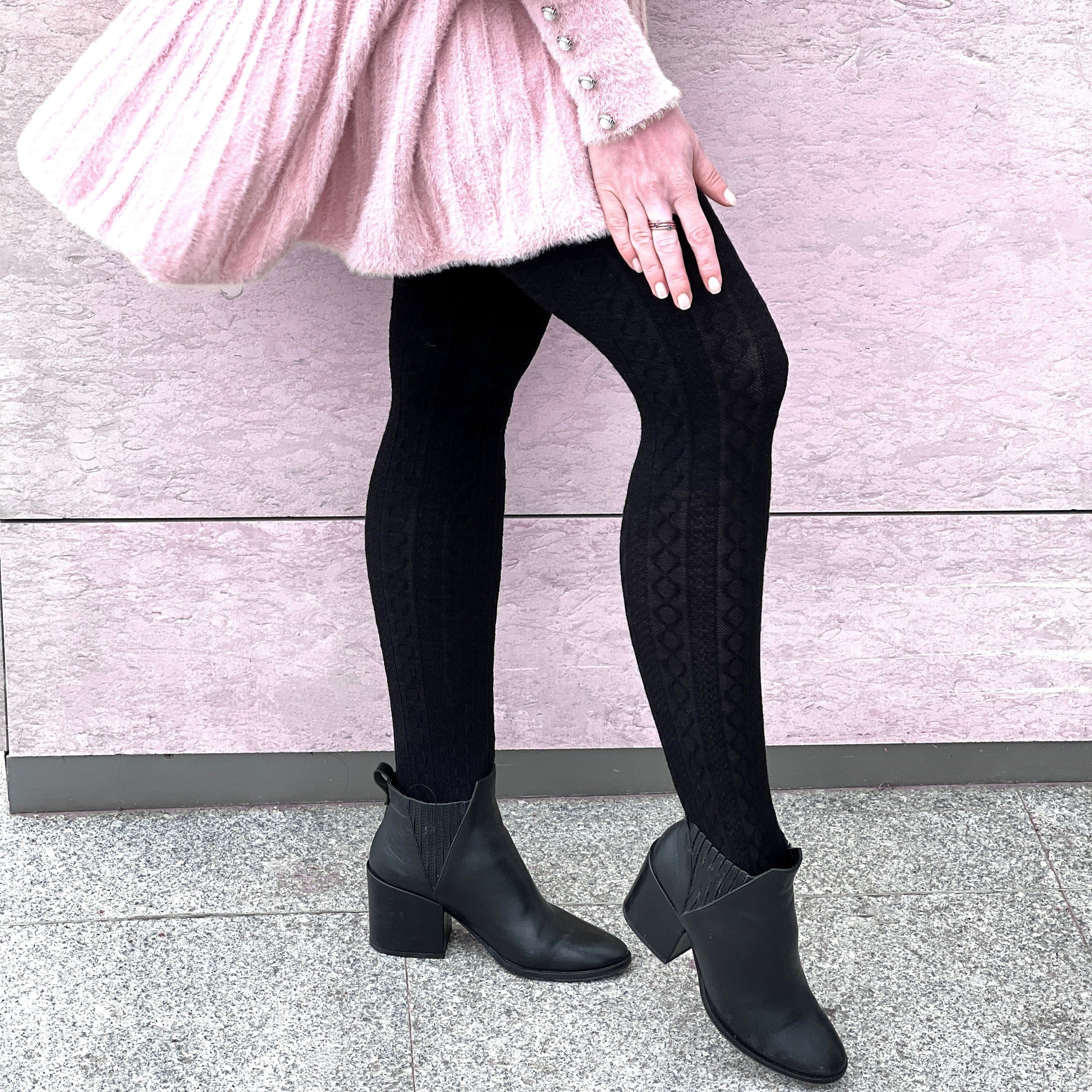 Grannies Cable Knit Wool Tights V2 - Black - Image 6